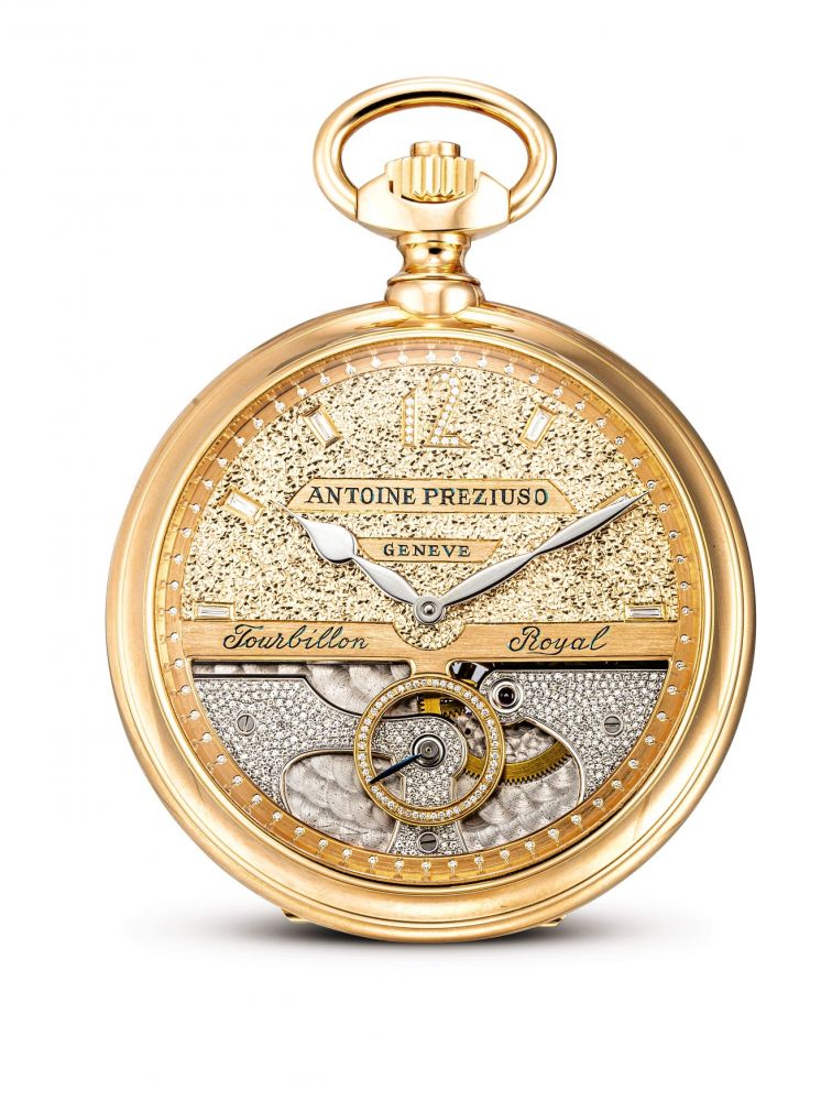 ANTOINE PREZIUSO | TOURBILLON ROYAL, A UNIQUE PINK GOLD AND DIAMOND-SET SEMI-SKELETONISED OPENFACE WATCH, CIRCA 2000 | Tourbillon Royal 獨一無二粉紅金鑲鑽石半鏤空懷錶，錶殼編號1/1，約2000年製