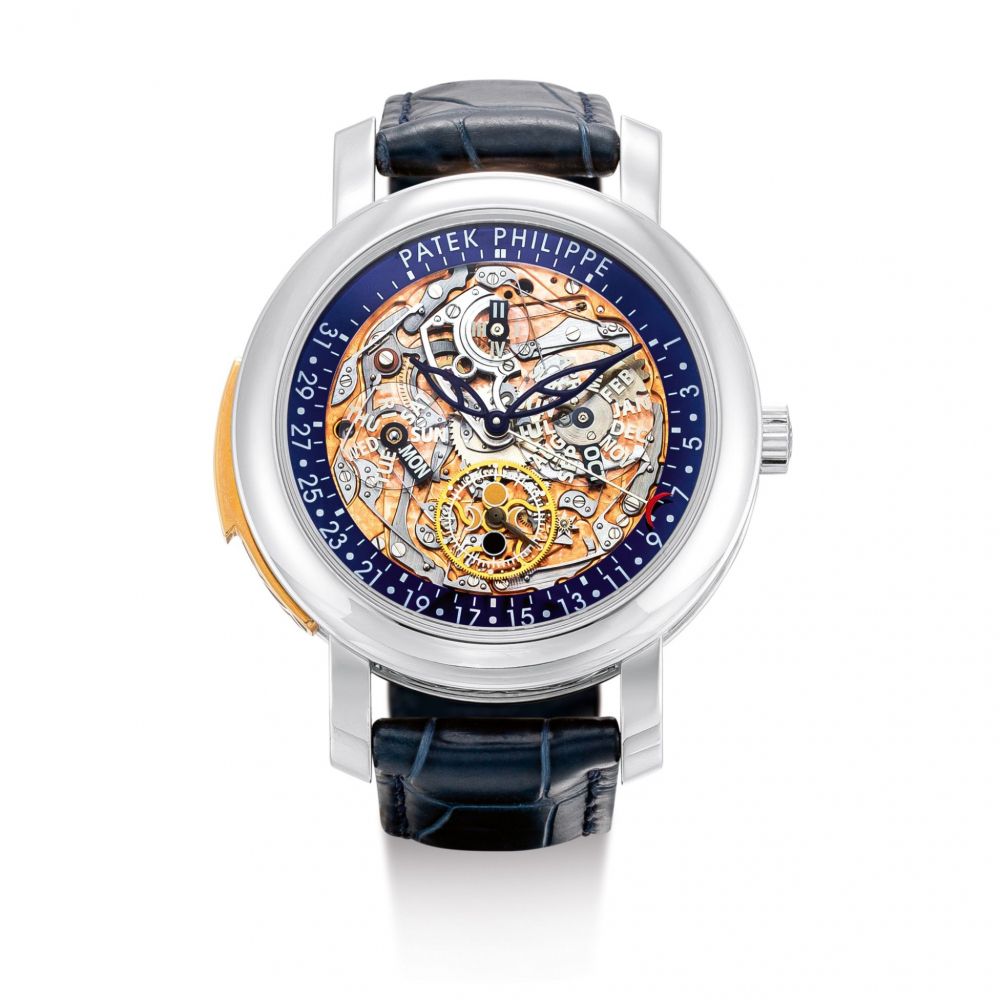 PATEK PHILIPPE | REFERENCE 5104, A PLATINUM AND PINK GOLD MINUTE REPEATING SEMI-SKELETONISED PERPETUAL CALENDAR WRISTWATCH WITH RETROGRADE DATE, MOON PHASES AND LEAP YEAR INDICATION, CIRCA 2010 | 百達翡麗 | 型號5104 鉑金及粉紅金三問半鏤空萬年曆腕錶，備逆跳日期、月相及閏年顯示，機芯編號5001634，錶殼