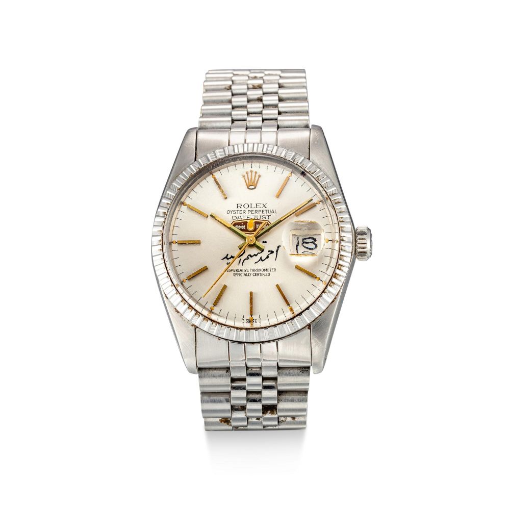 ROLEX | DATEJUST, REFERENCE 16030 | A STAINLESS STEEL WRISTWATCH WITH DATE, UNUSUAL EMBLEM, INSCRIPTION IN ARABIC AND BRACELET, CIRCA 1980 | 勞力士 | Datejust 型號16030 精鋼鏈帶腕錶，備日期顯示、獨特紋章及阿拉伯題詞，約1980年製