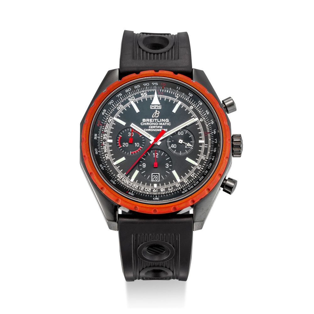 BREITLING | CHRONO-MATIC, REFERENCE M14360 | A LIMITED EDITION DLC COATED STAINLESS STEEL CHRONOGRAPH WRISTWATCH WITH DATE, CIRCA 2009 | 百年靈 | Chrono-Matic 型號M14360 限量版DLC塗層處理精鋼計時腕錶，備日期顯示，約2009年製