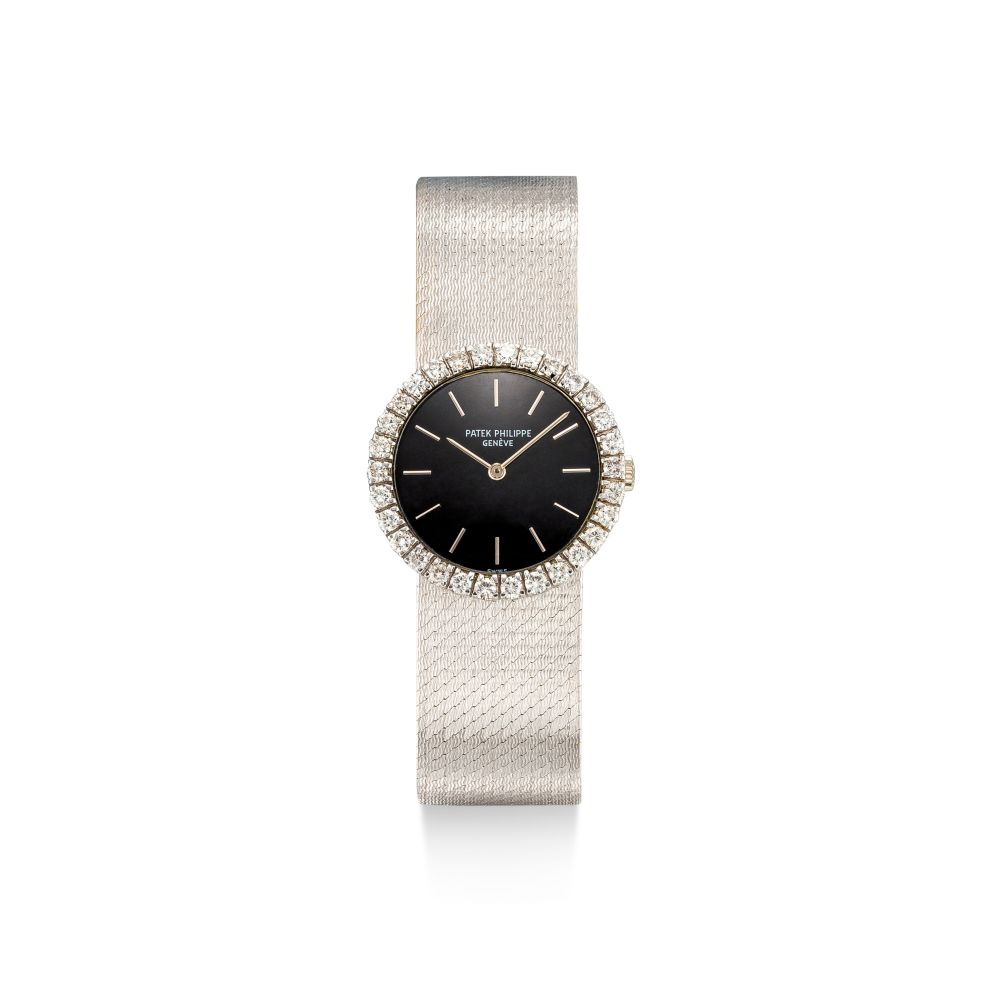 PATEK PHILIPPE | REFERENCE 3338 | A WHITE GOLD AND DIAMOND-SET BRACELET WATCH, CIRCA 1975 | 百達翡麗 | 型號3338 白金鑲鑽石鏈帶腕錶，約1975年製