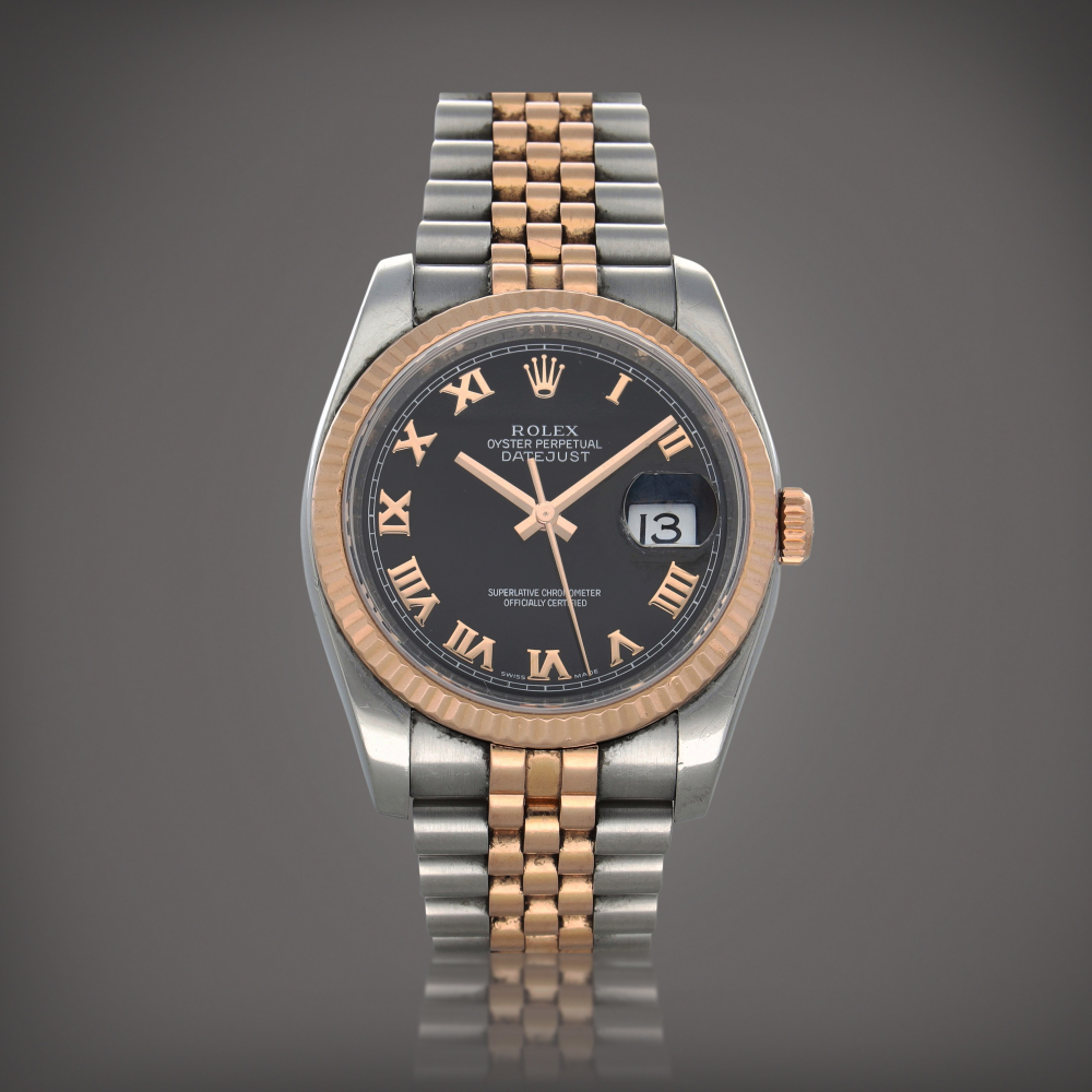 Datejust, Reference 116231 | A pink gold and stainless steel wristwatch with date and bracelet | Circa 2010