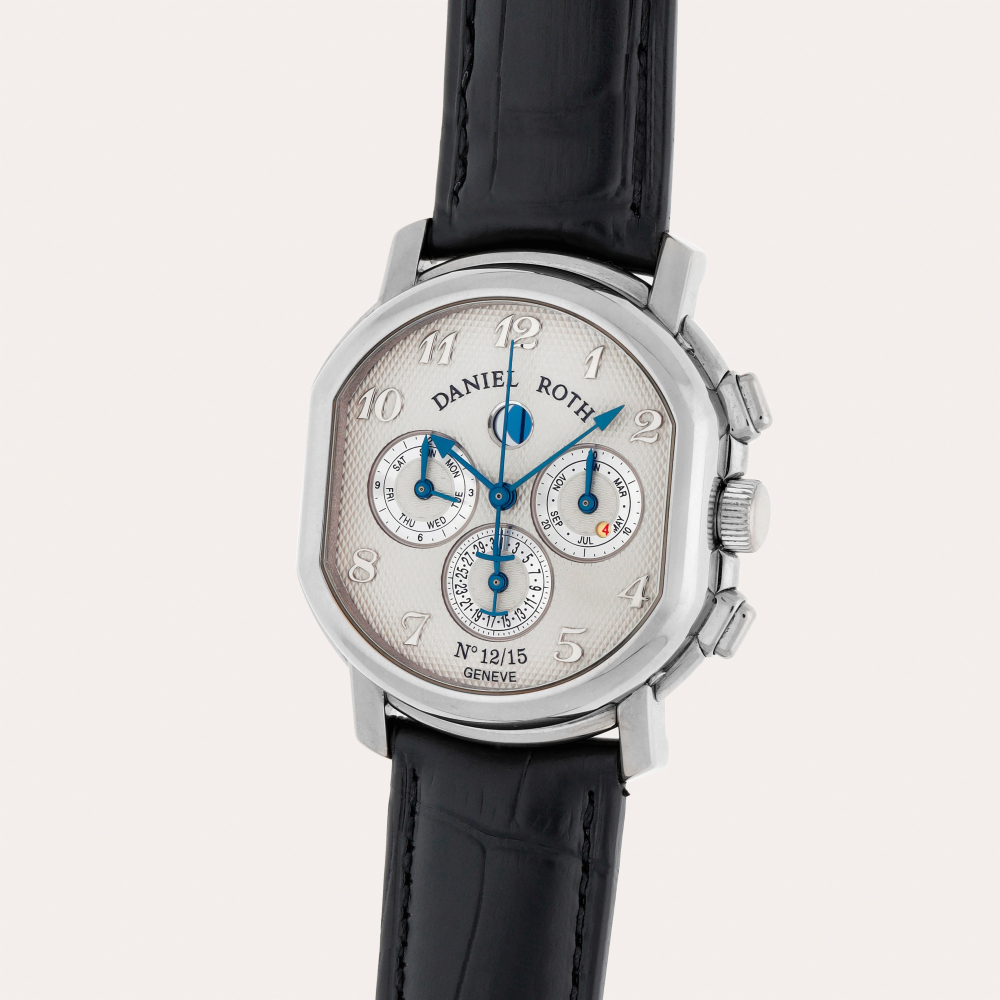 Daniel Roth Reference 377.X.60 | A limited edition perpetual calendar chronograph wristwatch with moon phases and leap year indication accompanied by a set comprising a Mouawad pen, a collection of jewels and a presentation case with the Saudi Coat of Arm