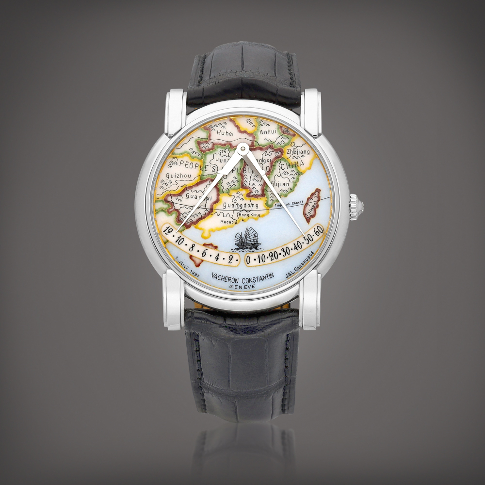 Vacheron Constantin  Mercator "Chine", Reference 43050, Number 1 A possibly unique platinum double retrograde wristwatch with cloisonné enamel dial, Made in 1999 