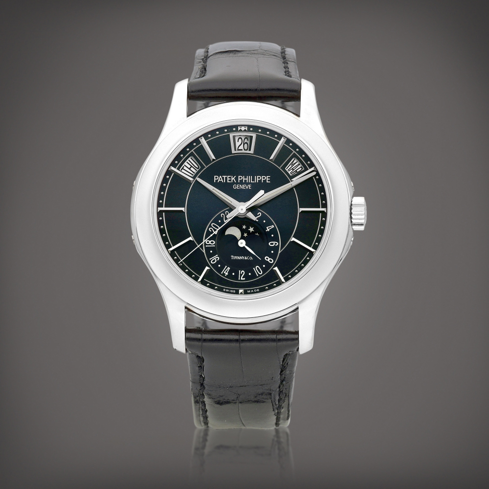 PROPERTY FROM AN IMPORTANT COLLECTOR  Patek Philippe  Reference 5205 A white gold annual calendar wristwatch with moon phases and 24 hours indication, Retailed by Tiffany & Co., Circa 2020 