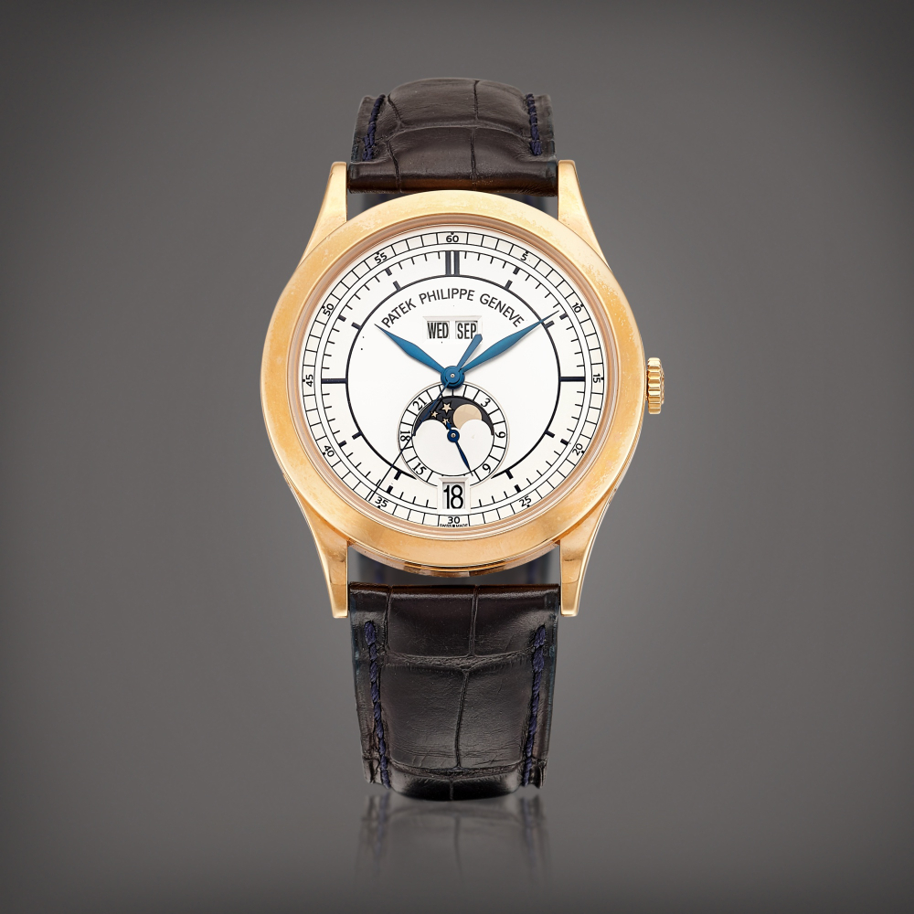 PROPERTY FROM A NOTABLE COLLECTOR  Patek Philippe  Reference 5396 A pink gold annual calendar wristwatch with moon phases and 24 hours indication, Circa 2007 