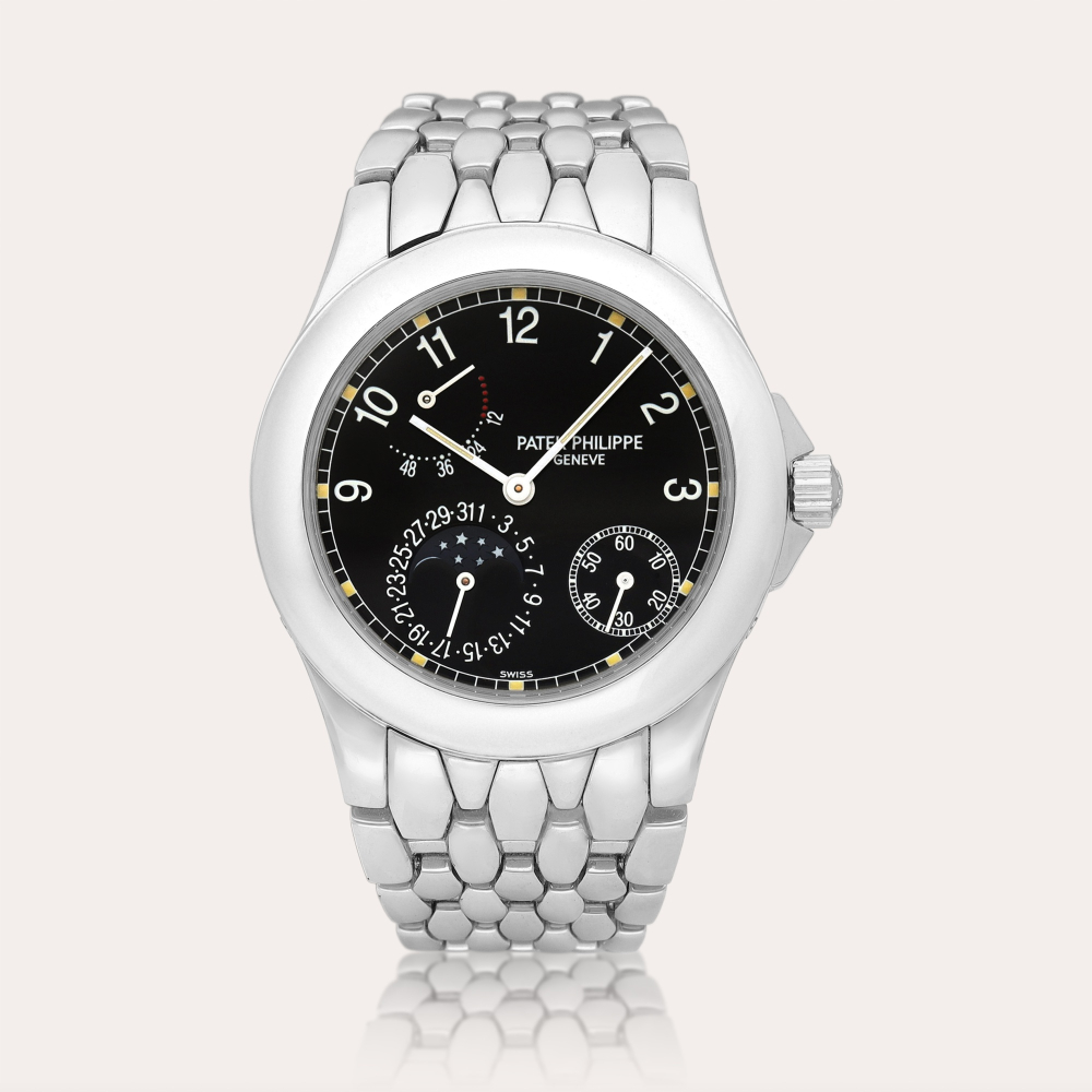 Patek Philippe Neptune, Reference 5085 | A stainless steel wristwatch with moon phases, date and power reserve indication, Circa 2001 | 百達翡麗 | Neptune 型號5085 | 精鋼鏈帶腕錶，備月相、日期及動力儲備顯示，約2001年製