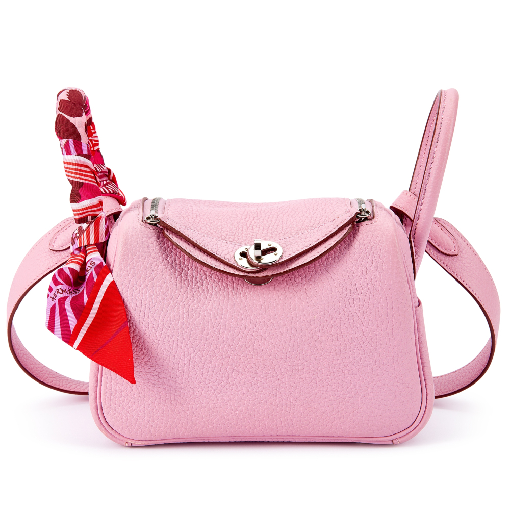 Hermès Mauve Sylvestre Clémence Mini Lindy 20 Palladium Hardware, 2022 and Twilly