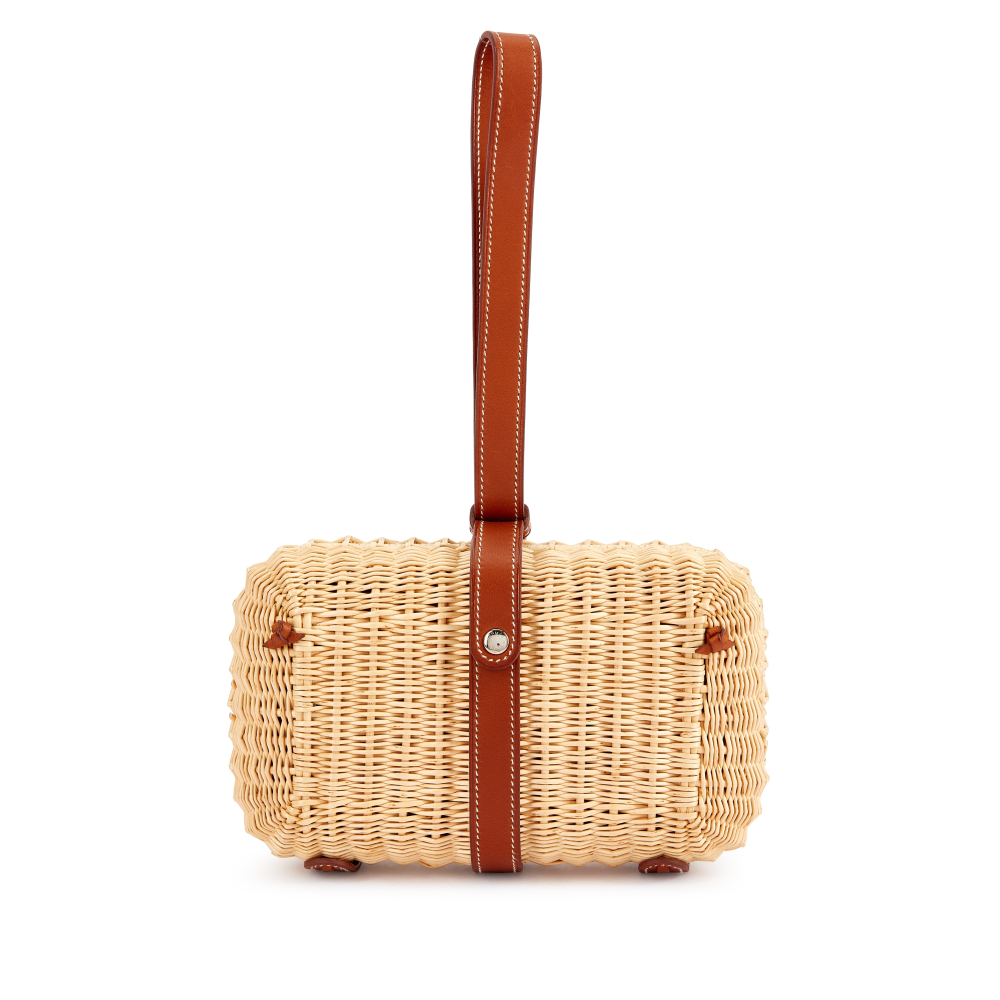 Hermès Fauve Barenia and Wicker Picnic Clutch Palladium Hardware, 2021