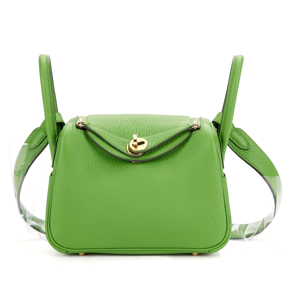 Hermès Vert Yucca Clémence Mini Lindy 20 Gold Hardware, 2023