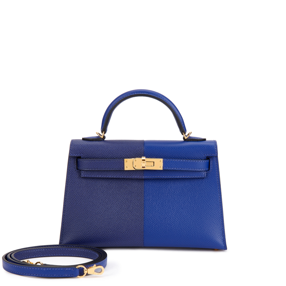 Hermès Limited Edition Bleu Electrique and Bleu Encre Epsom and Gold Casaque Mini Kelly II 20 Gold Hardware, 2022