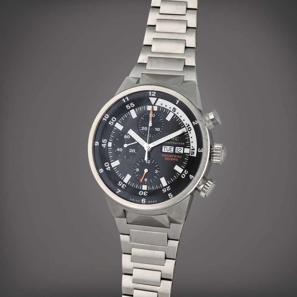 Reference IW378201 Aquatimer Chronograph Cousteau Divers Tribute to Calypso | A limited edition stainless steel automatic chronograph wristwatch with day and date, Circa 2005