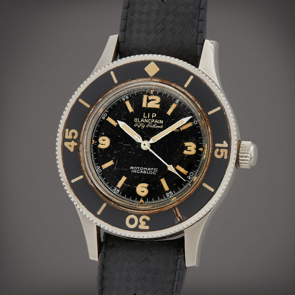 Fifty Fathoms | Retailed by LIP: A stainless steel automatic wristwatch, Circa 1955