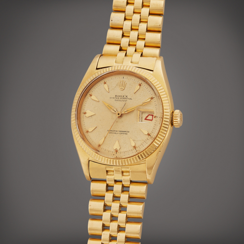 Reference 6605 Datejust | A yellow gold wristwatch with roulette date wheel and bracelet, Circa 1959
