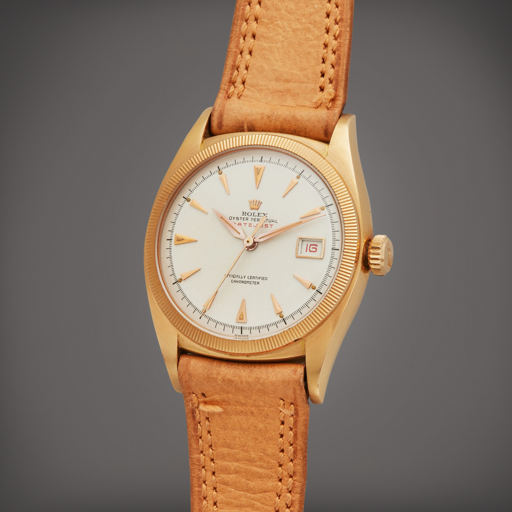 Reference 6105 Datejust 'Ovettone' | A pink gold automatic wristwatch with date, Circa 1953