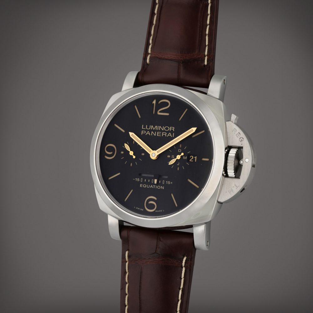 Reference PAM 00601 Luminor 1950 Equations of Time 8 Days | A limited edition stainless steel automatic perpetual calendar wristwatch with equation of time and power reserve indication, Circa 2015