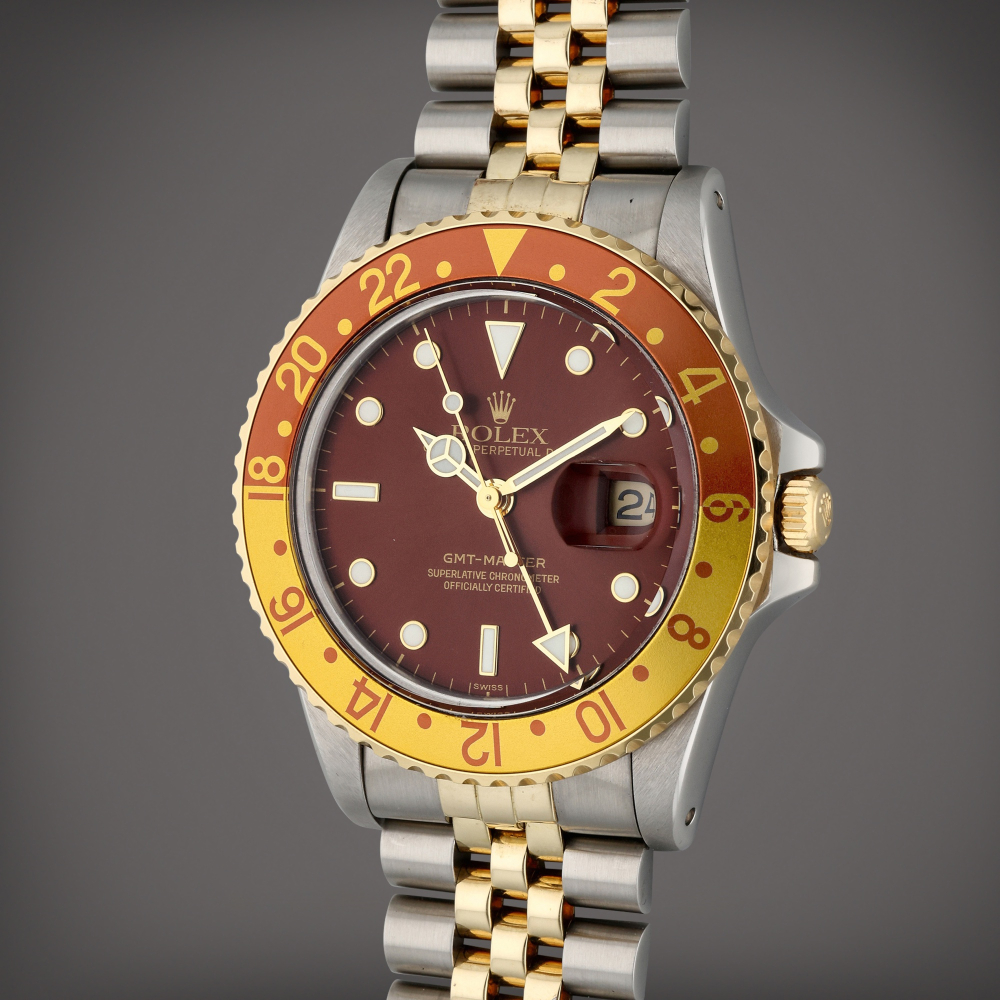 Reference 16753 GMT-Master 'Root Beer' | A stainless steel and yellow gold automatic dual time wristwatch with date and bracelet, Circa 1982