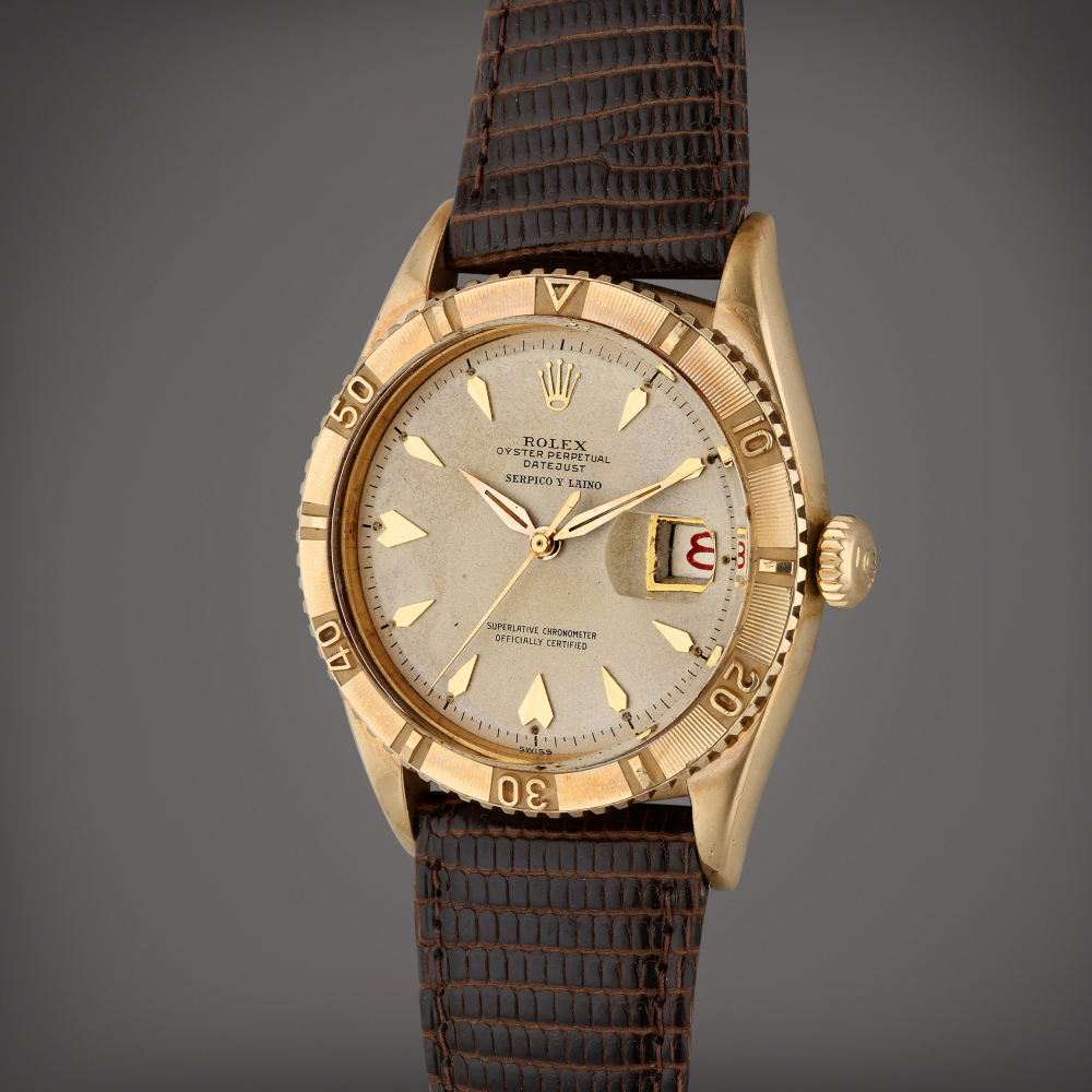 Reference 6609 Datejust | Retailed by Serpico & Laino: A yellow gold automatic wristwatch with date, Circa 1957