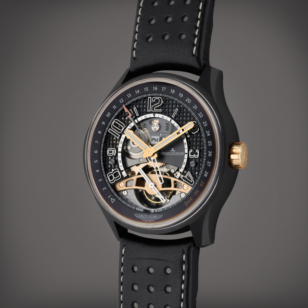 Amvox3 Tourbillon GMT Aston Martin | A limited edition pink gold and ceramic skeletonized dual time automatic tourbillon wristwatch with date and Day/Night indication, Circa 2009