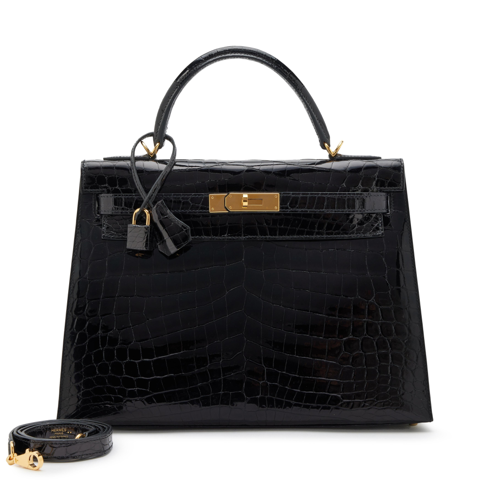 Hermès Black Shiny Niloticus Crocodile Sellier Kelly 32 Gold Hardware, 2018