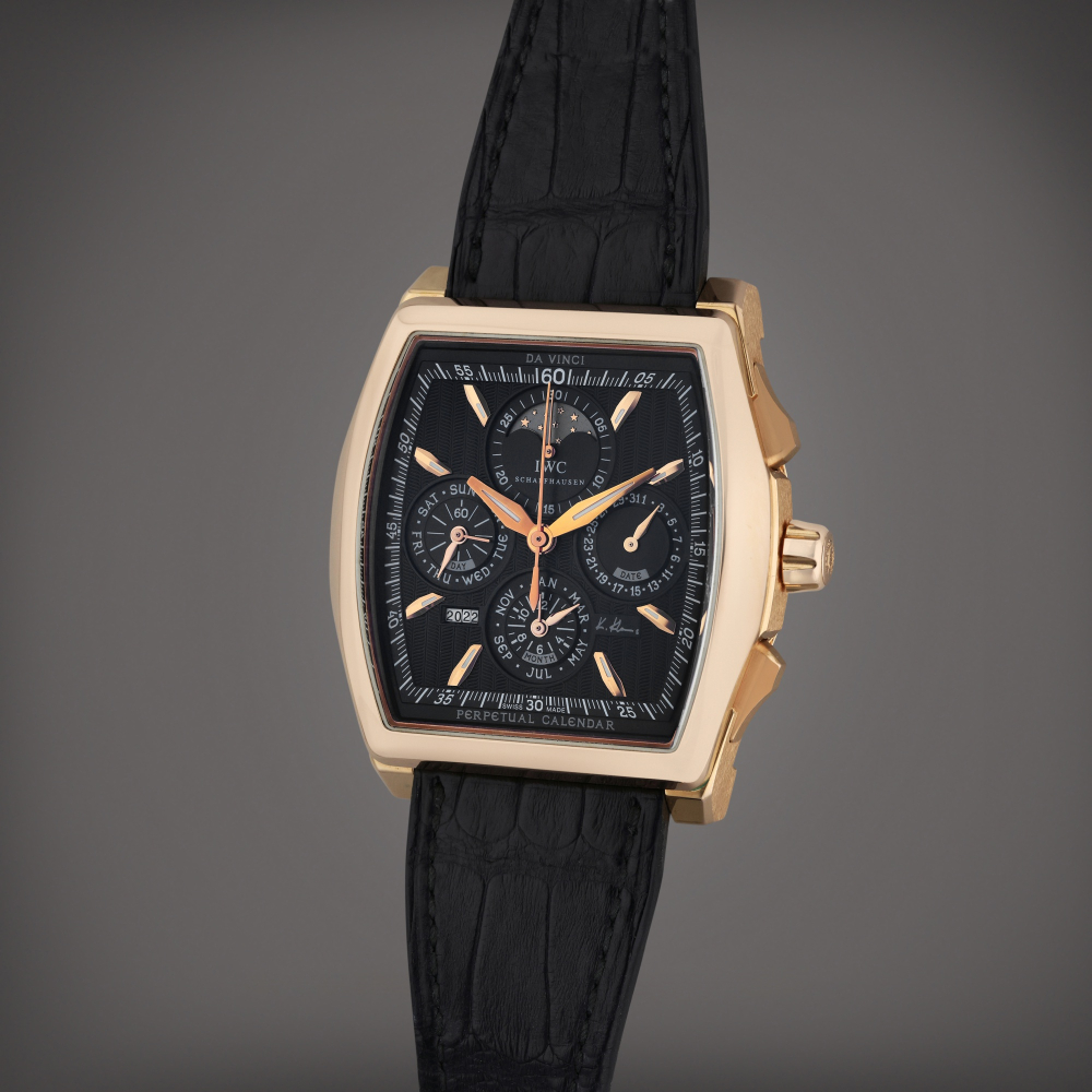 IWC Reference 376205 Da Vinci Kurt Klaus | A limited edition pink gold automatic chronograph perpetual calendar wristwatch with moon phases, Circa 2009