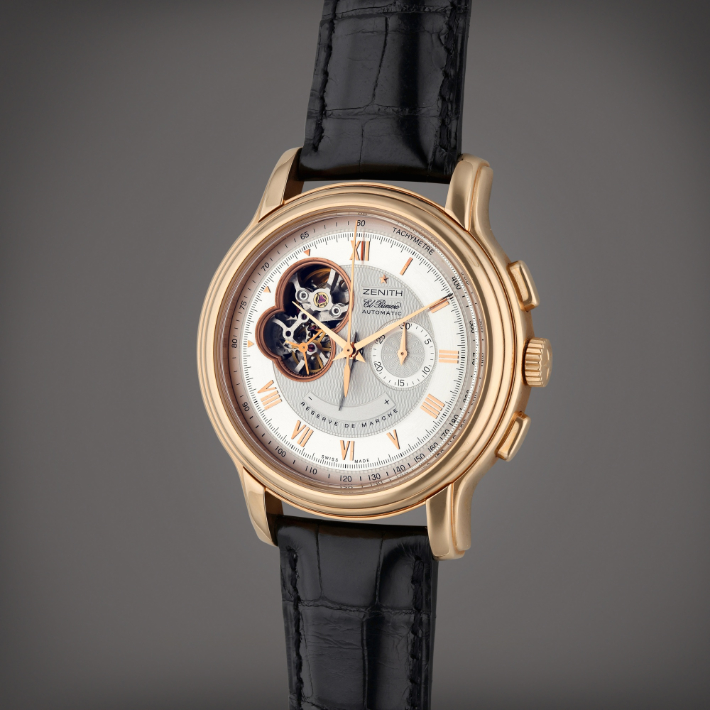 Zenith Chronomaster XXT El Primero | A pink gold automatic chronograph wristwatch with power reserve indication, Circa 2010