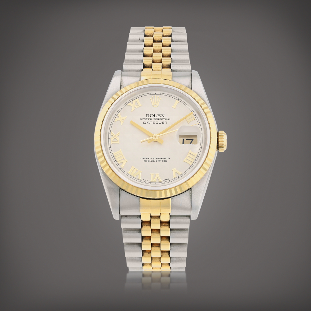 Datejust 'Pyramid dial', reference 16233 Montre bracelet en acier et or jaune avec date | Stainless steel and yellow gold wristwatch with date and bracelet Vers 1988 | Circa 1988