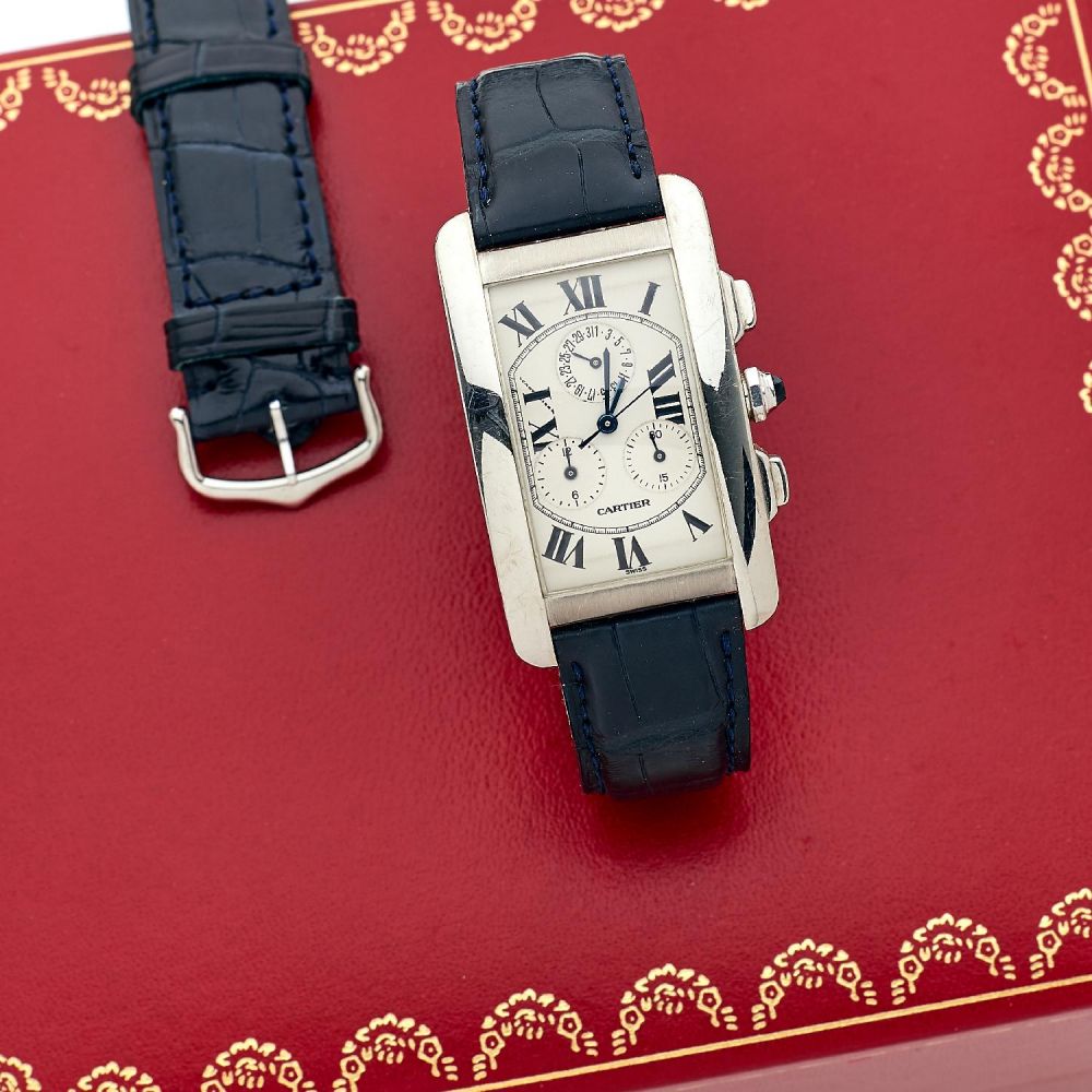 CARTIER TANK AMERICAINE CHRONOREFLEX. A white gold 18K quartz chronoreflex chronograph by Cartier.