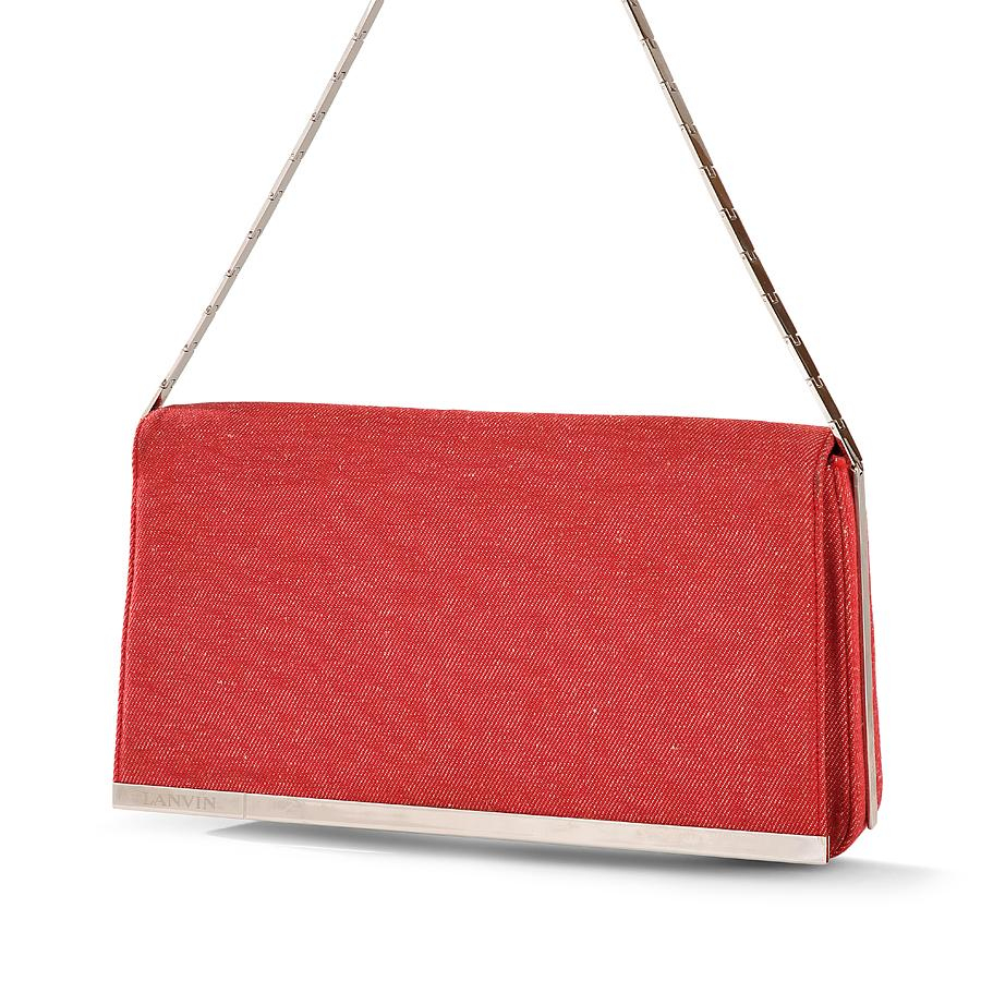 LANVIN Sac baguette porté épaule en toile type denim rouge Garniture en métal nickelé, intérieur en nylon rouge Très bon état Haut....