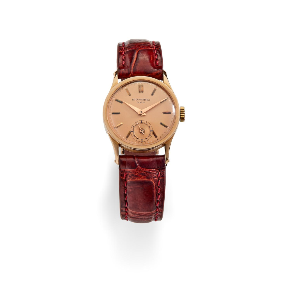 PATEK PHILIPPE CALATRAVA. (REF 96). PRODUITE ENTRE 1947-1950 Montre Bracelet En Or Rose 18K Sur Cuir. BOITIER : Rond, Fond À...