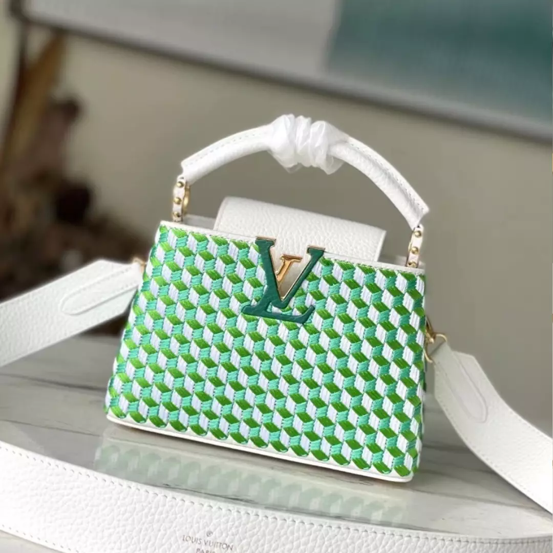 Louis Vuitton LV Capucines Green And White Pattern Handbags 21cm