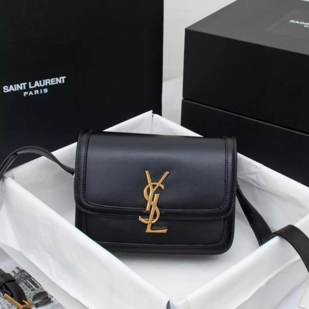 Saint Laurent YSL Solferino Small Leather Satchel Shoulder Bag in Black