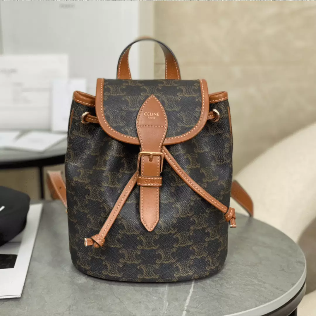 Celine Folco Backpack Mixed Pattern Brown 17x20x10cm