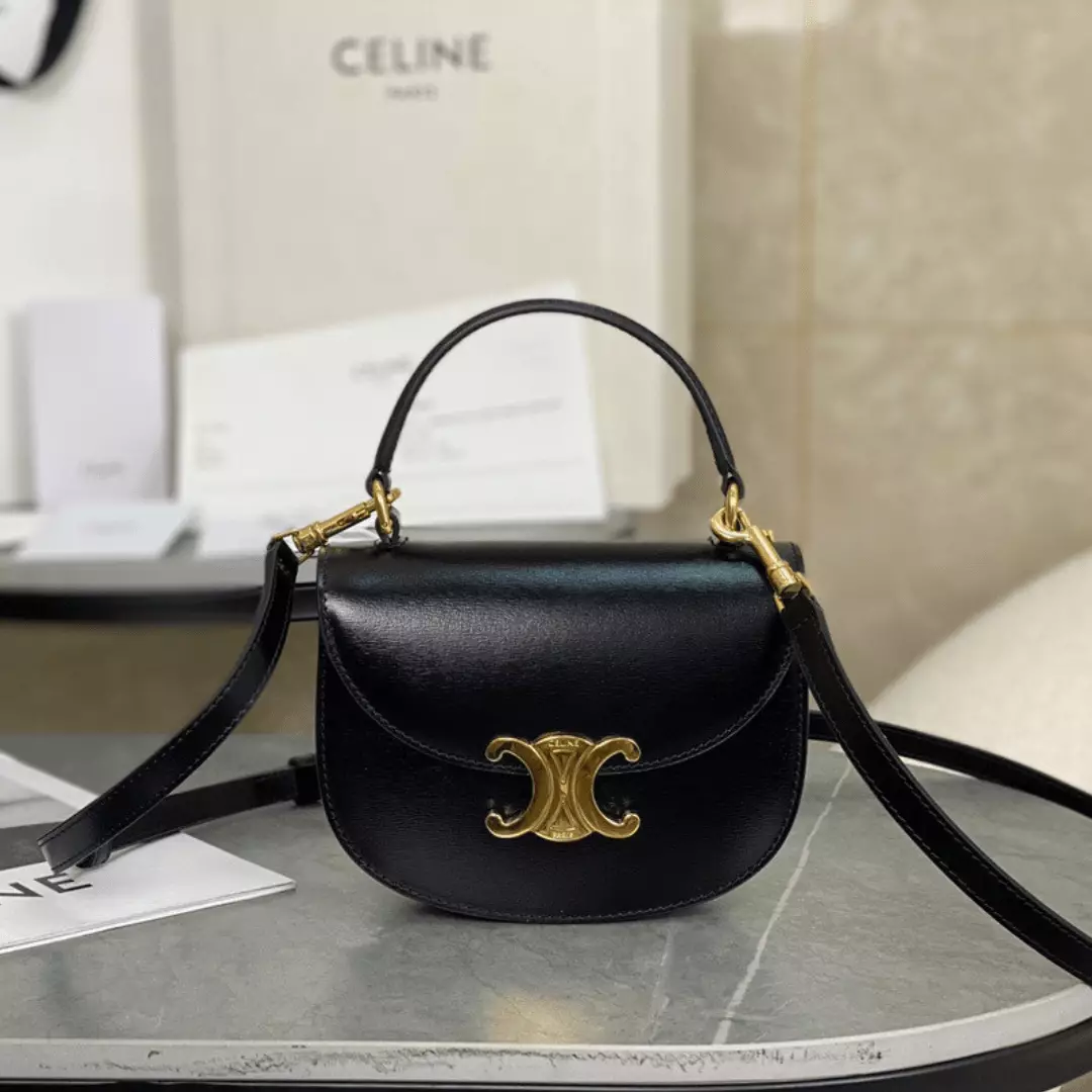 Celine Handle Black Wrinkled Leather 15.5×11.5x5cm