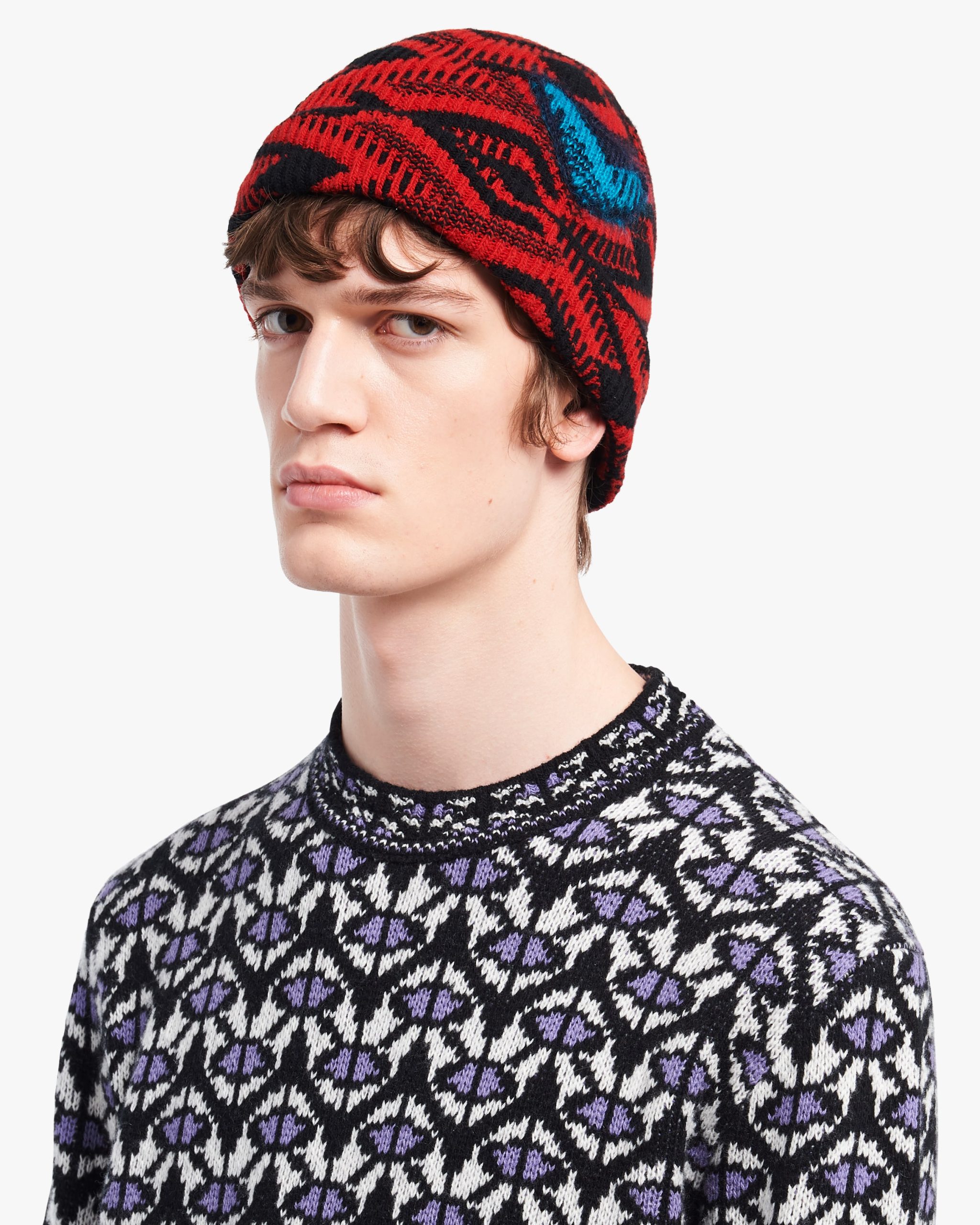 Black/red Wool and cashmere jacquard beanie - Image 2