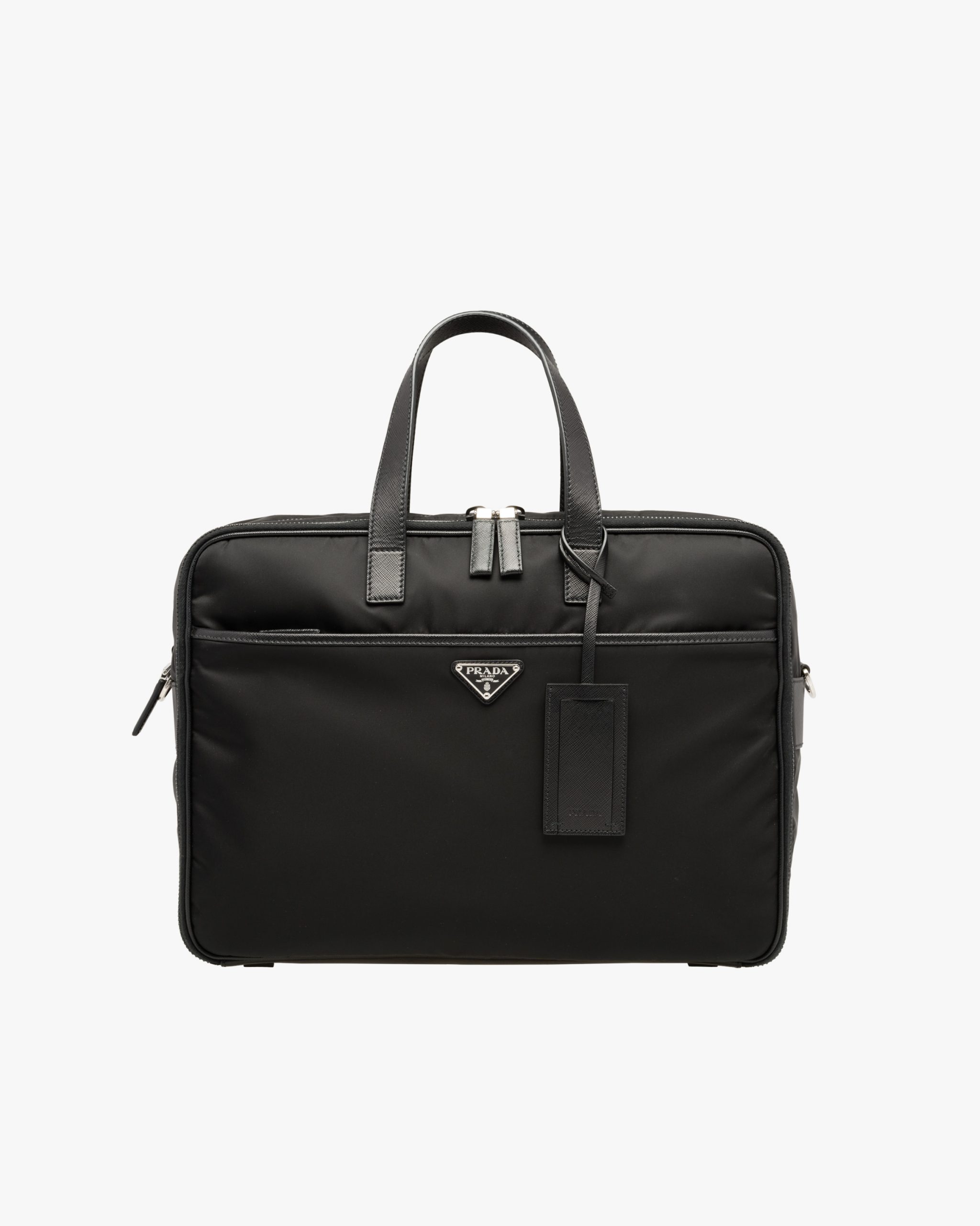Black Re-Nylon and Saffiano leather briefcase