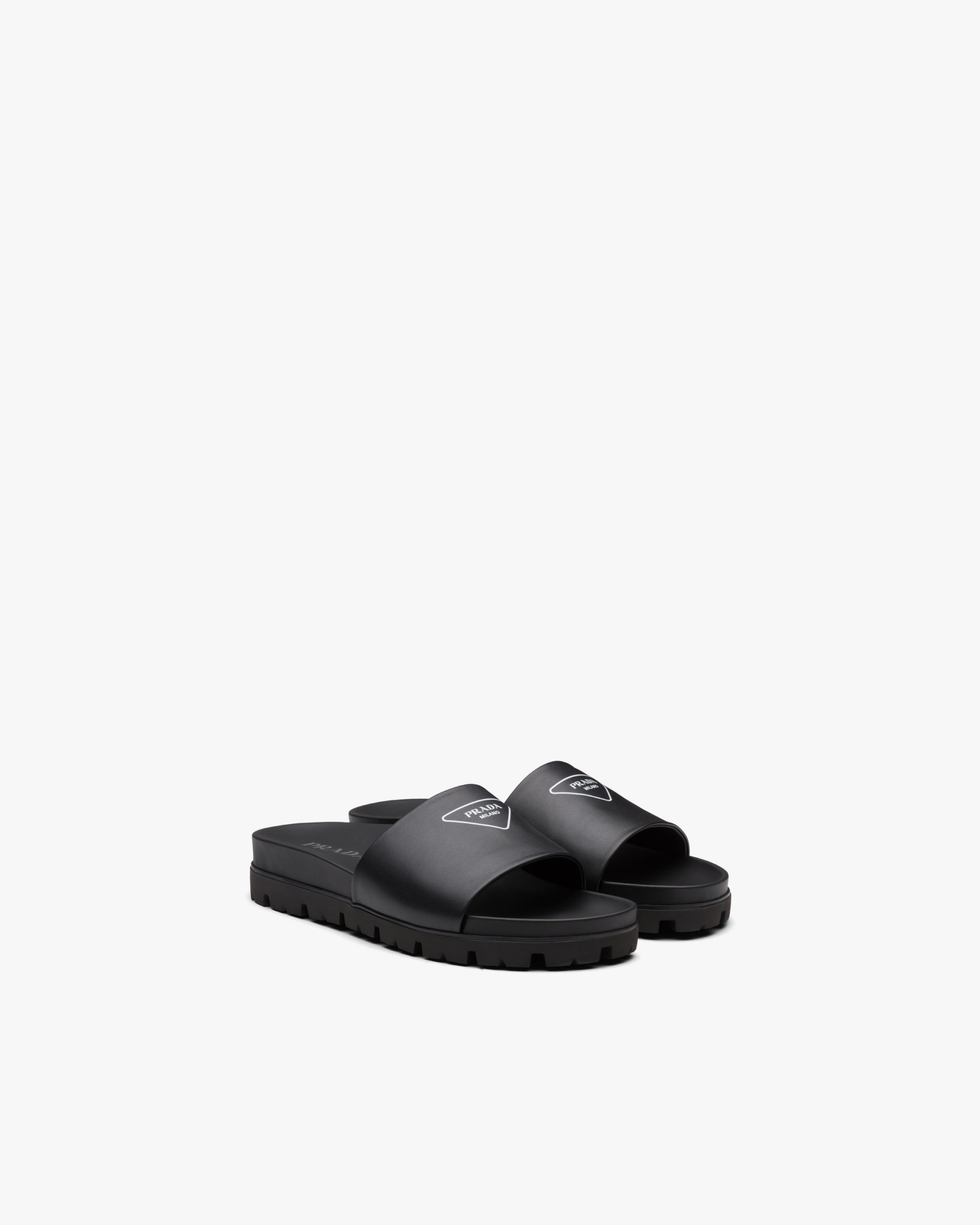 Black Leather slide sandals