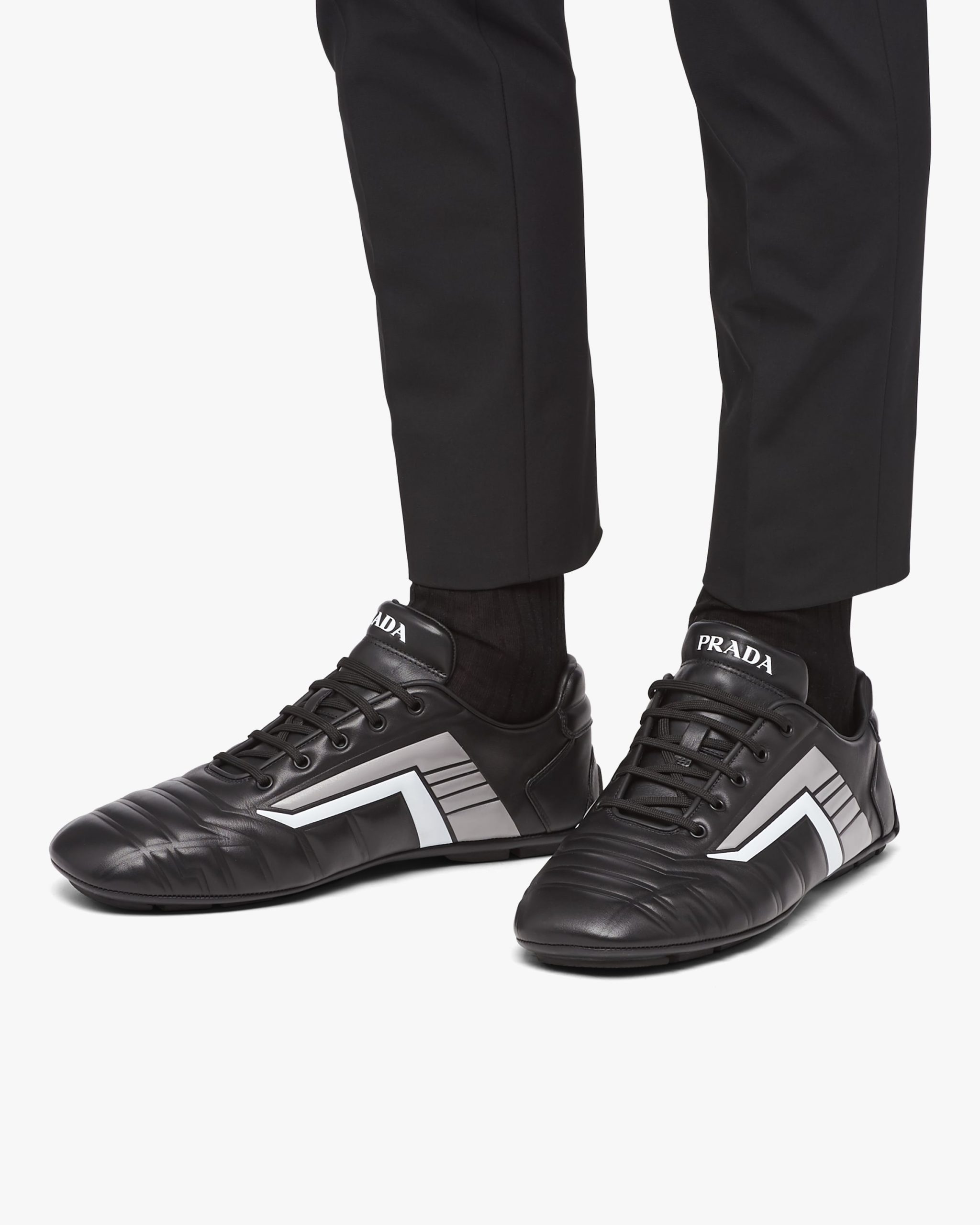 Black/gray Prada Rev leather sneakers - Image 5
