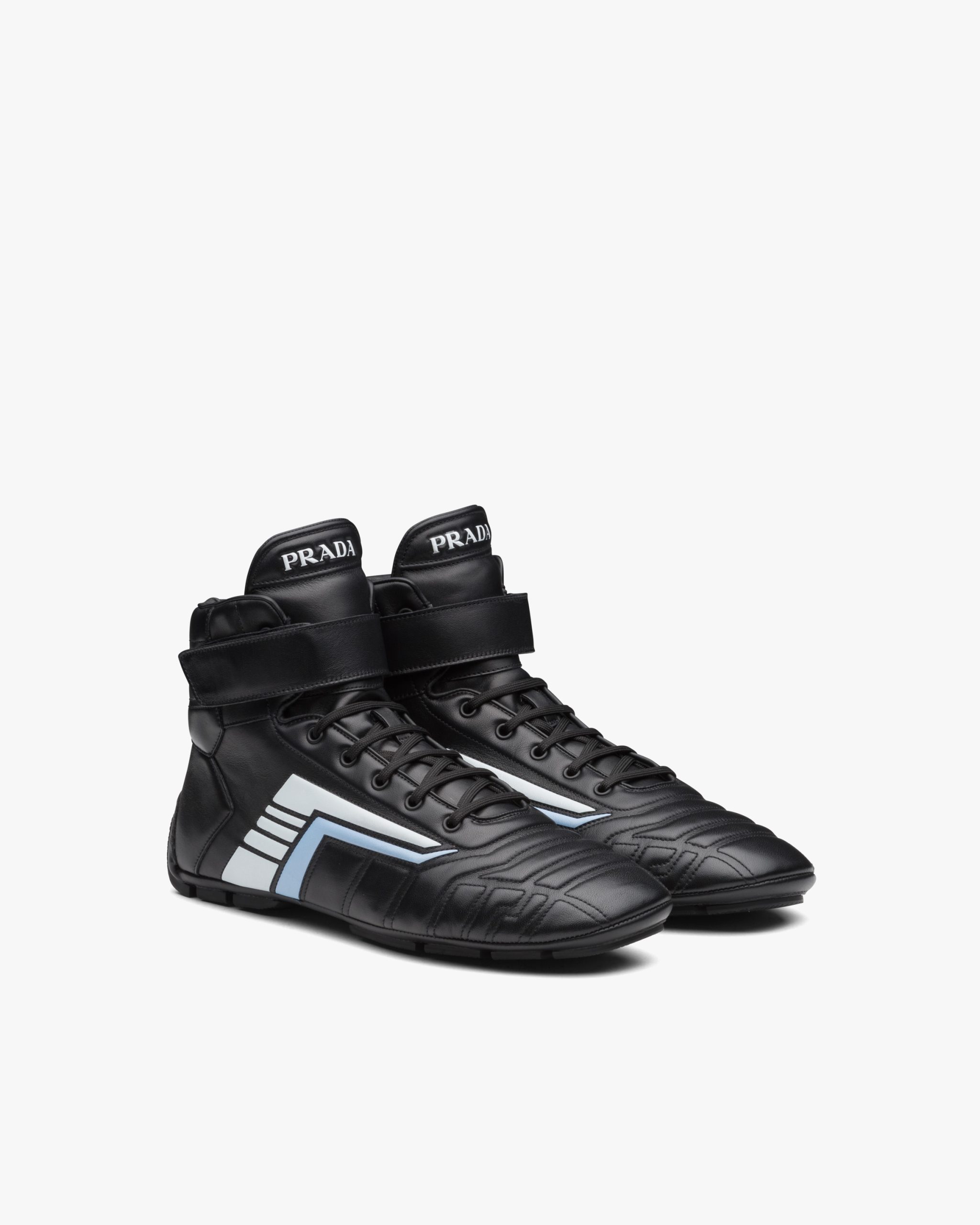 Black/light Blue Prada Rev leather high-top sneakers