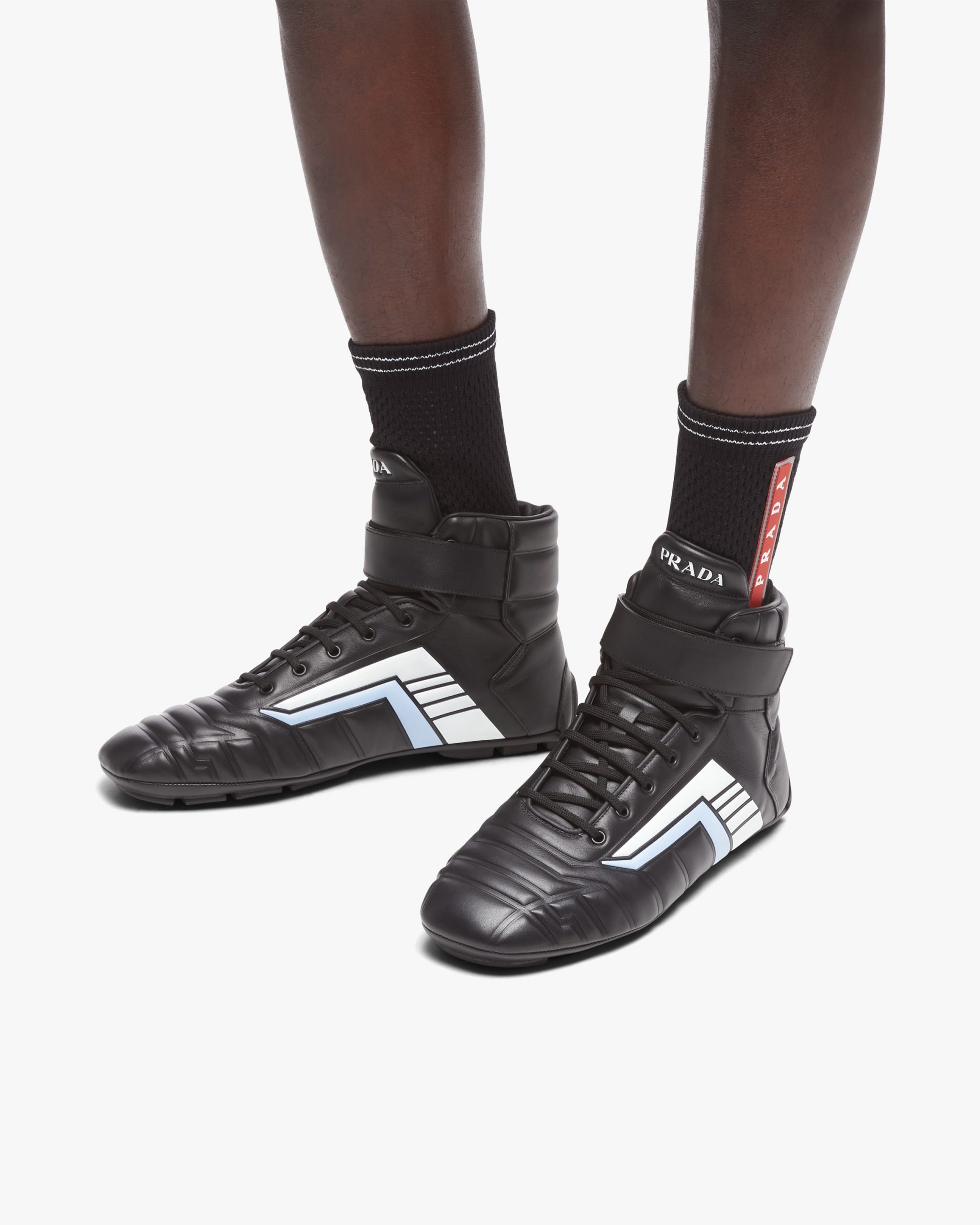 Black/light Blue Prada Rev leather high-top sneakers - Image 5