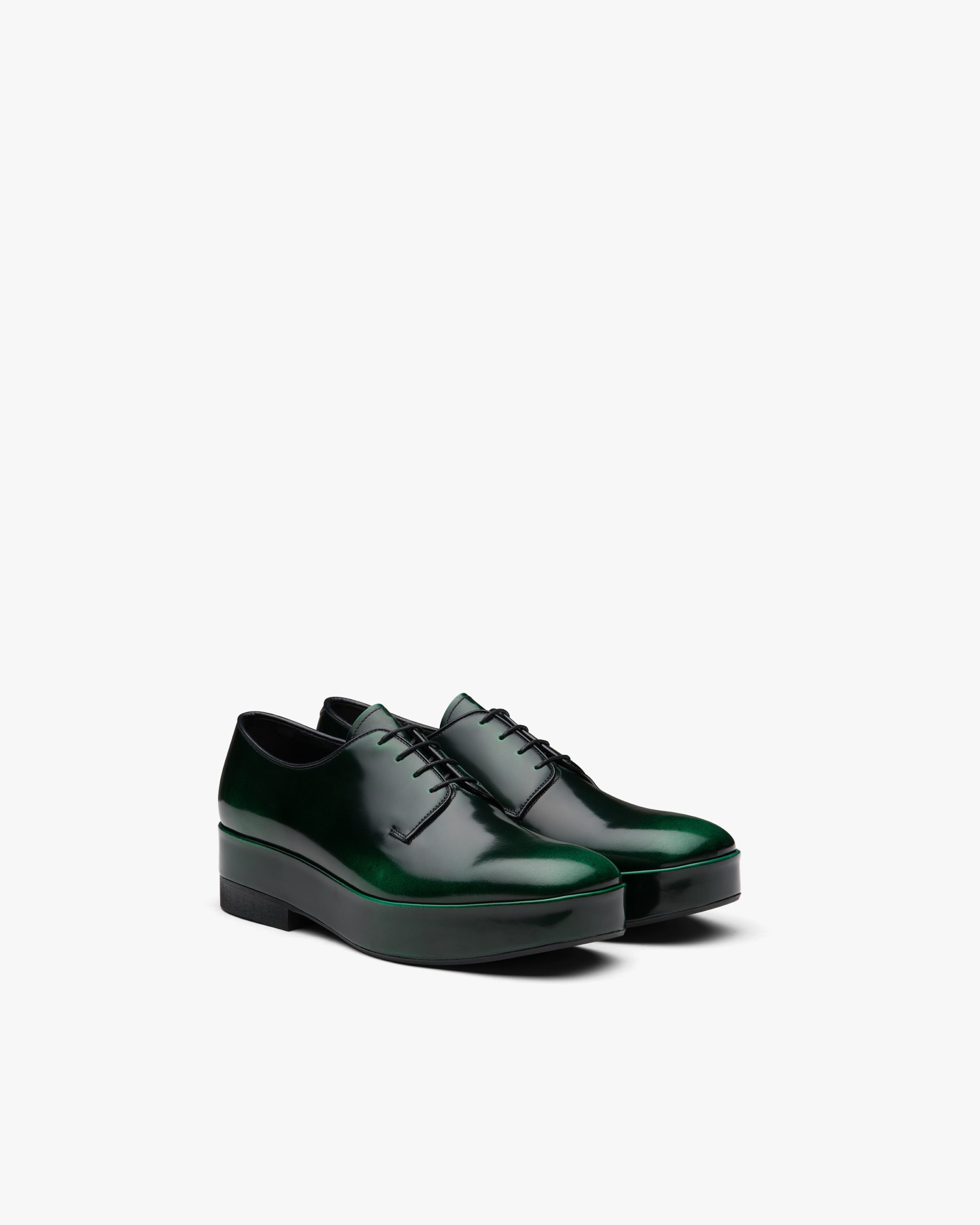 Green Brushed leather laced derby shoes