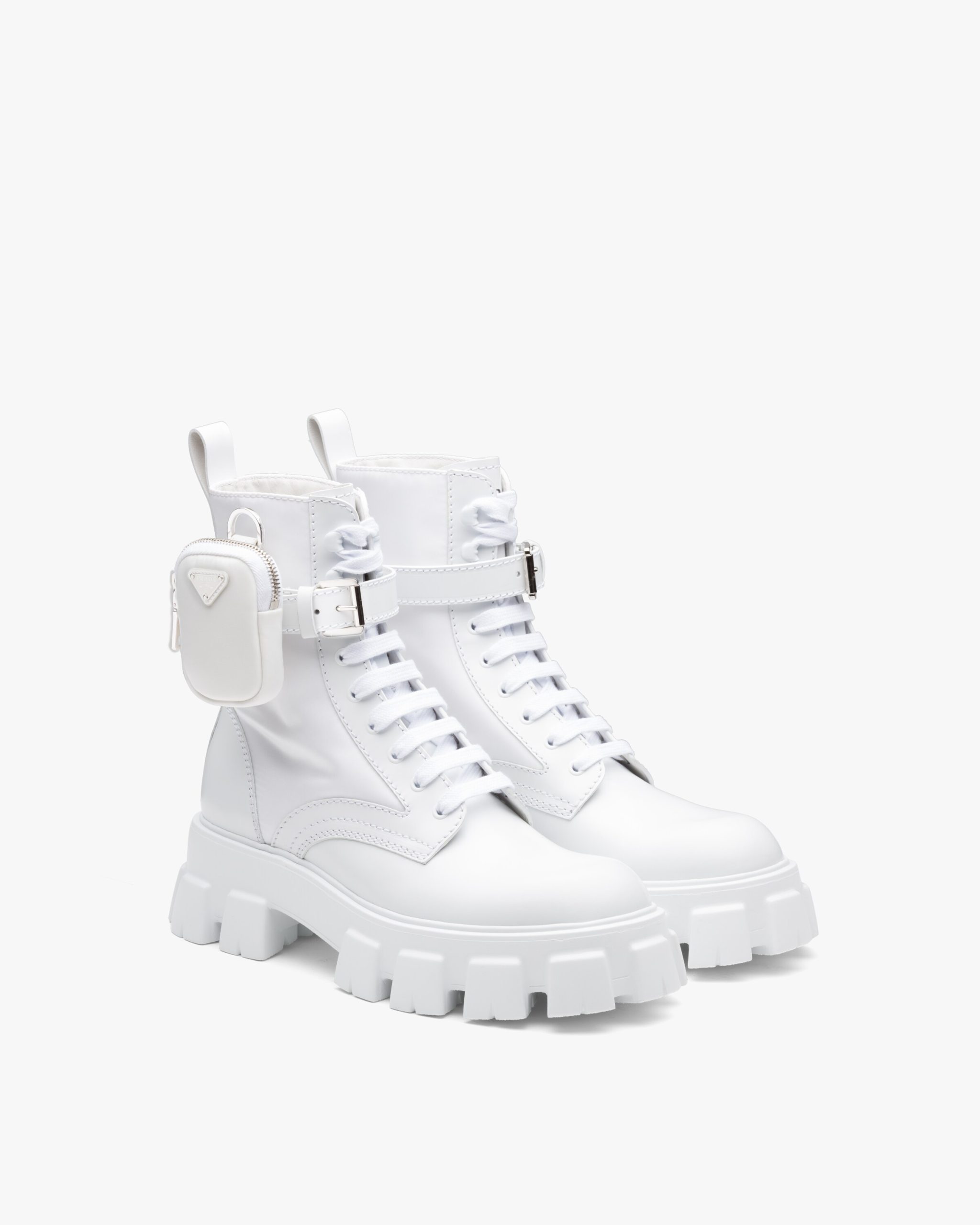 White Monolith brushed leather and nylon combat boots