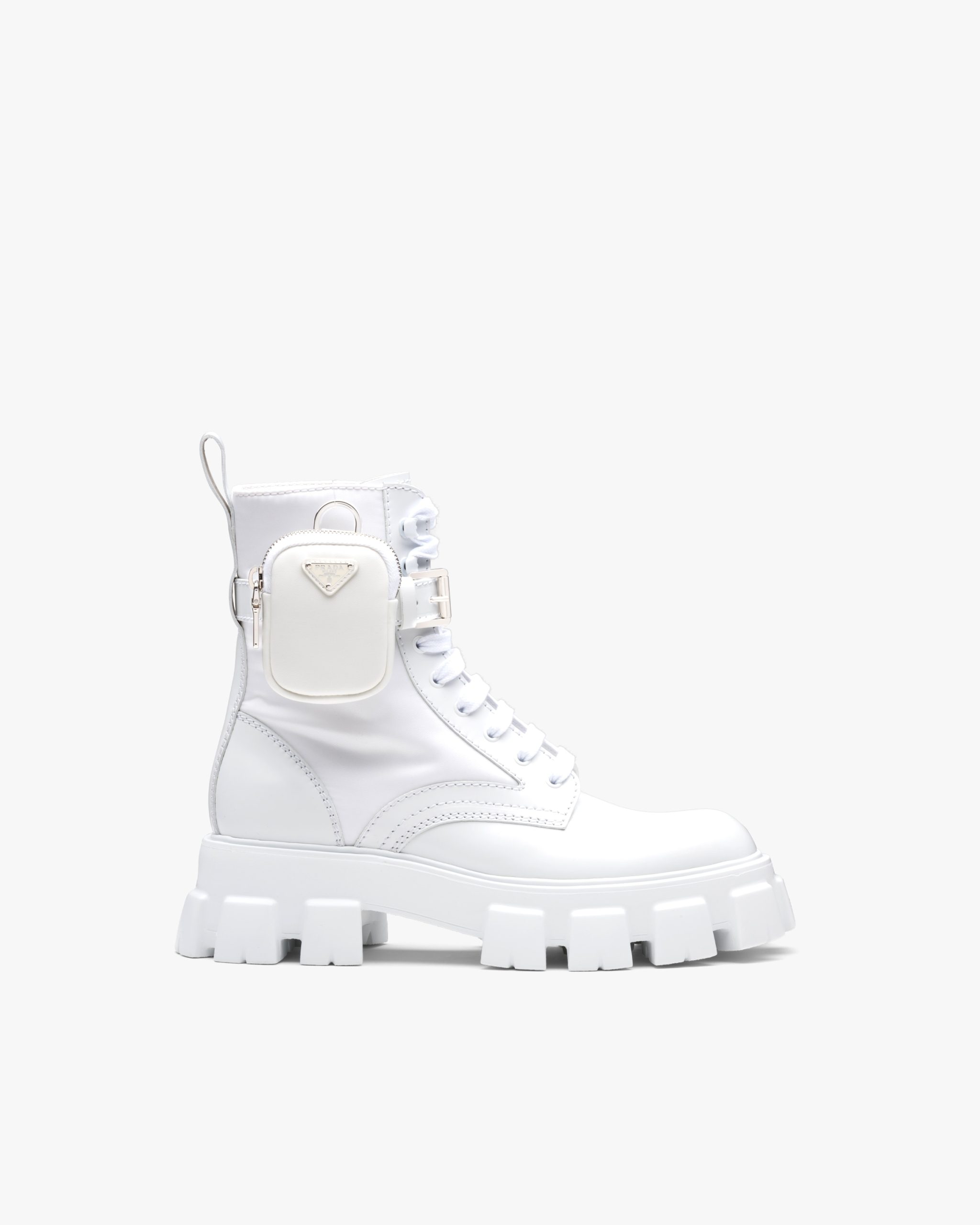 White Monolith brushed leather and nylon combat boots - Image 2