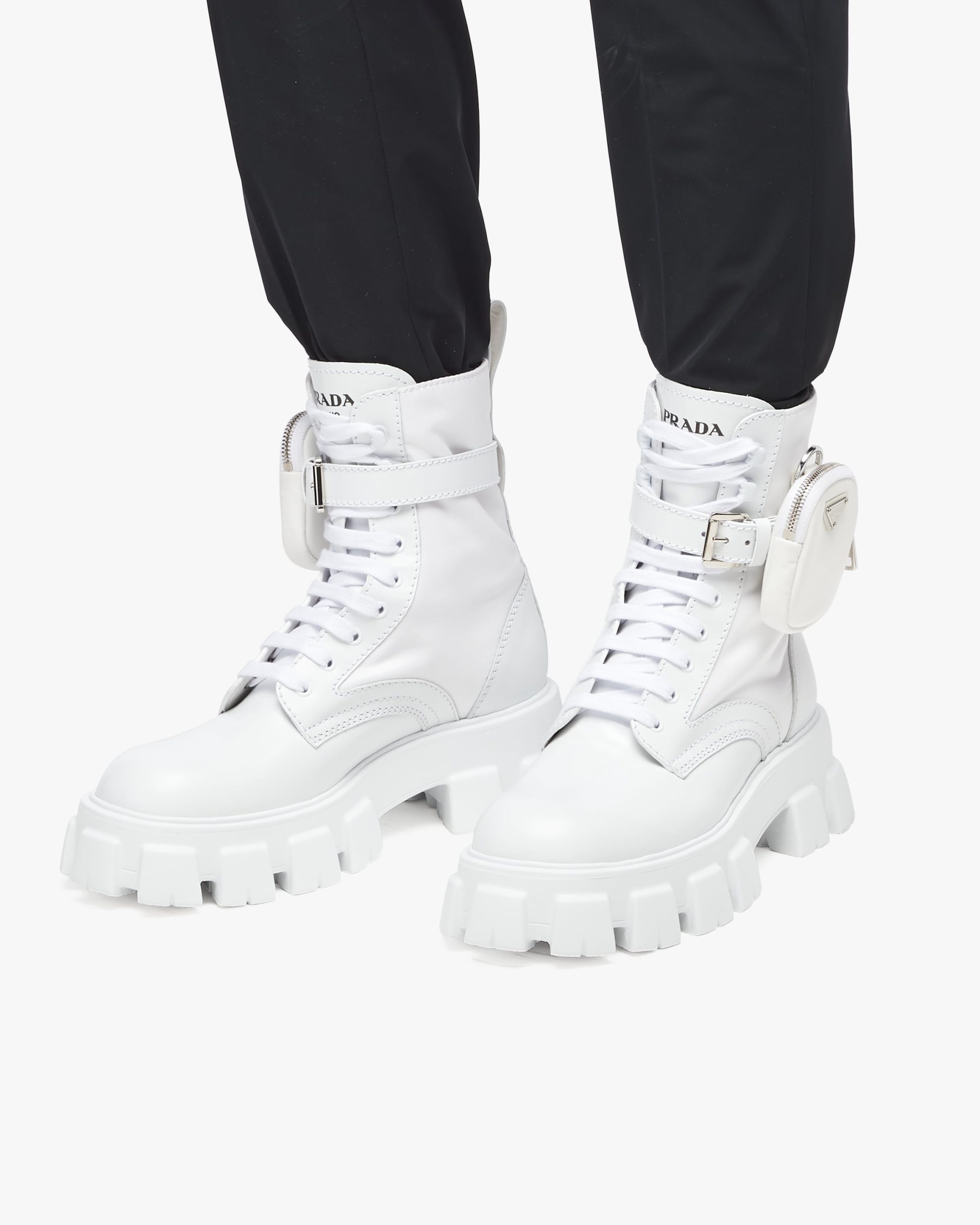 White Monolith brushed leather and nylon combat boots - Image 5