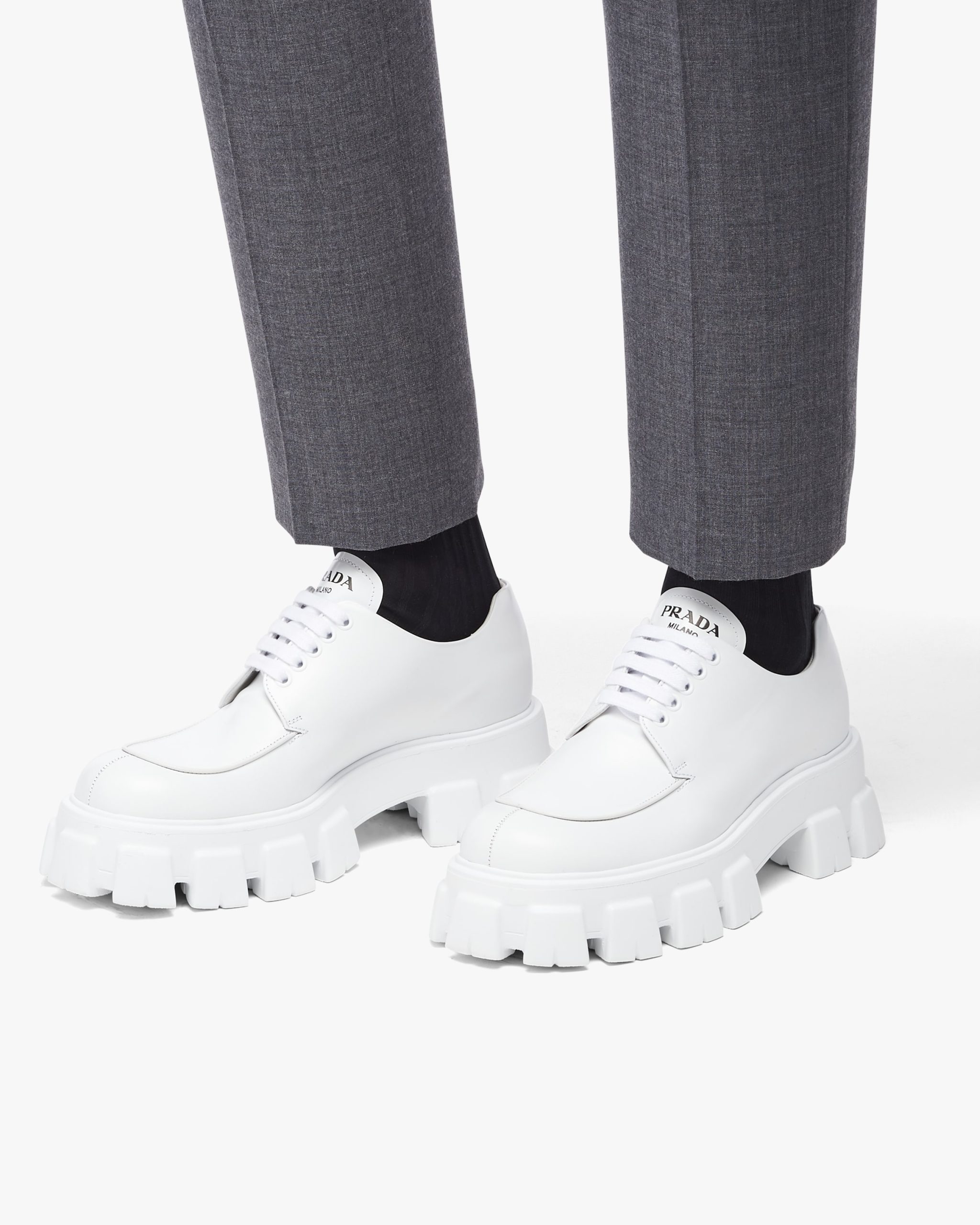 White Monolith brushed leather lace-up shoes - Image 5