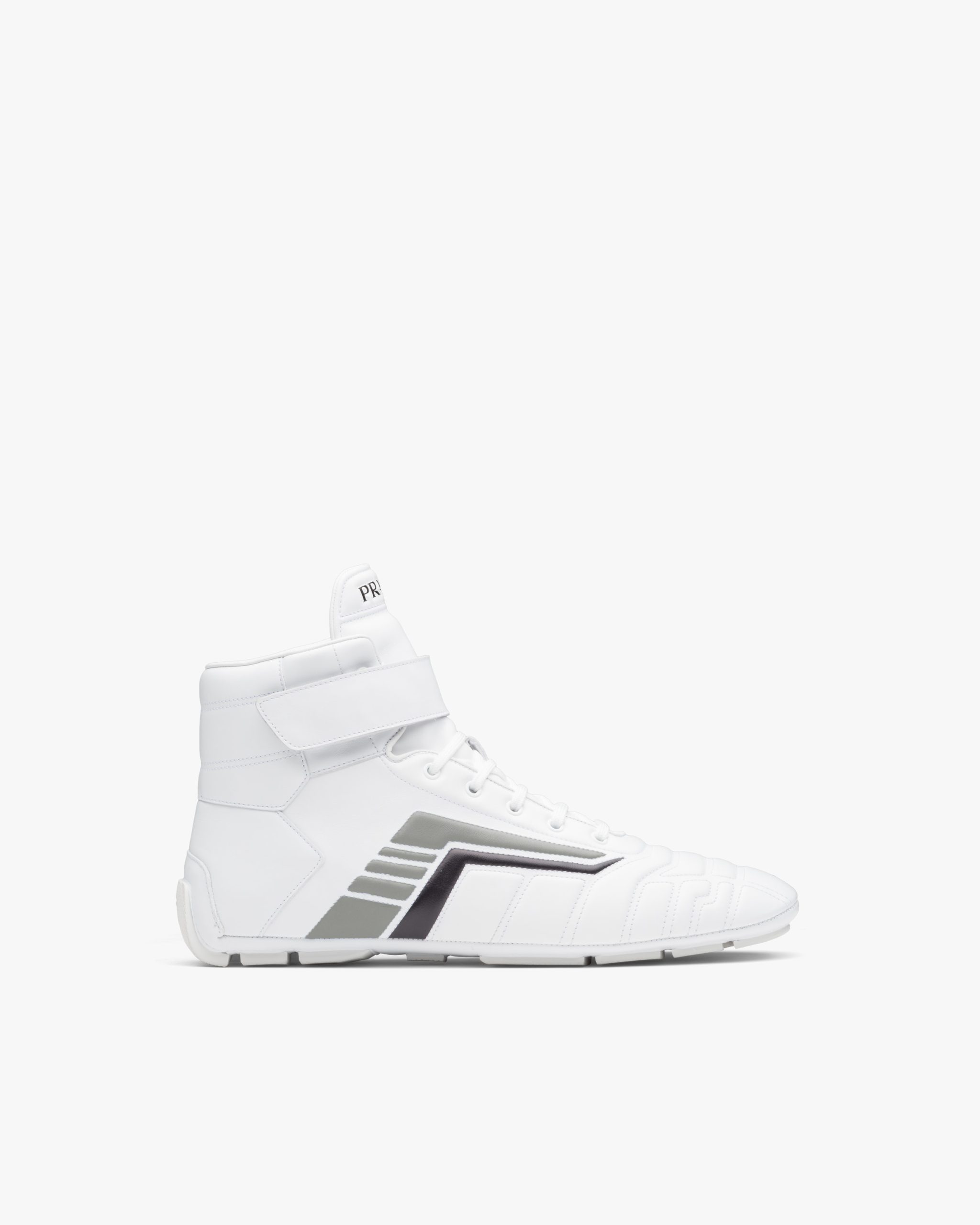 White/gray Prada Rev leather high-top sneakers - Image 2