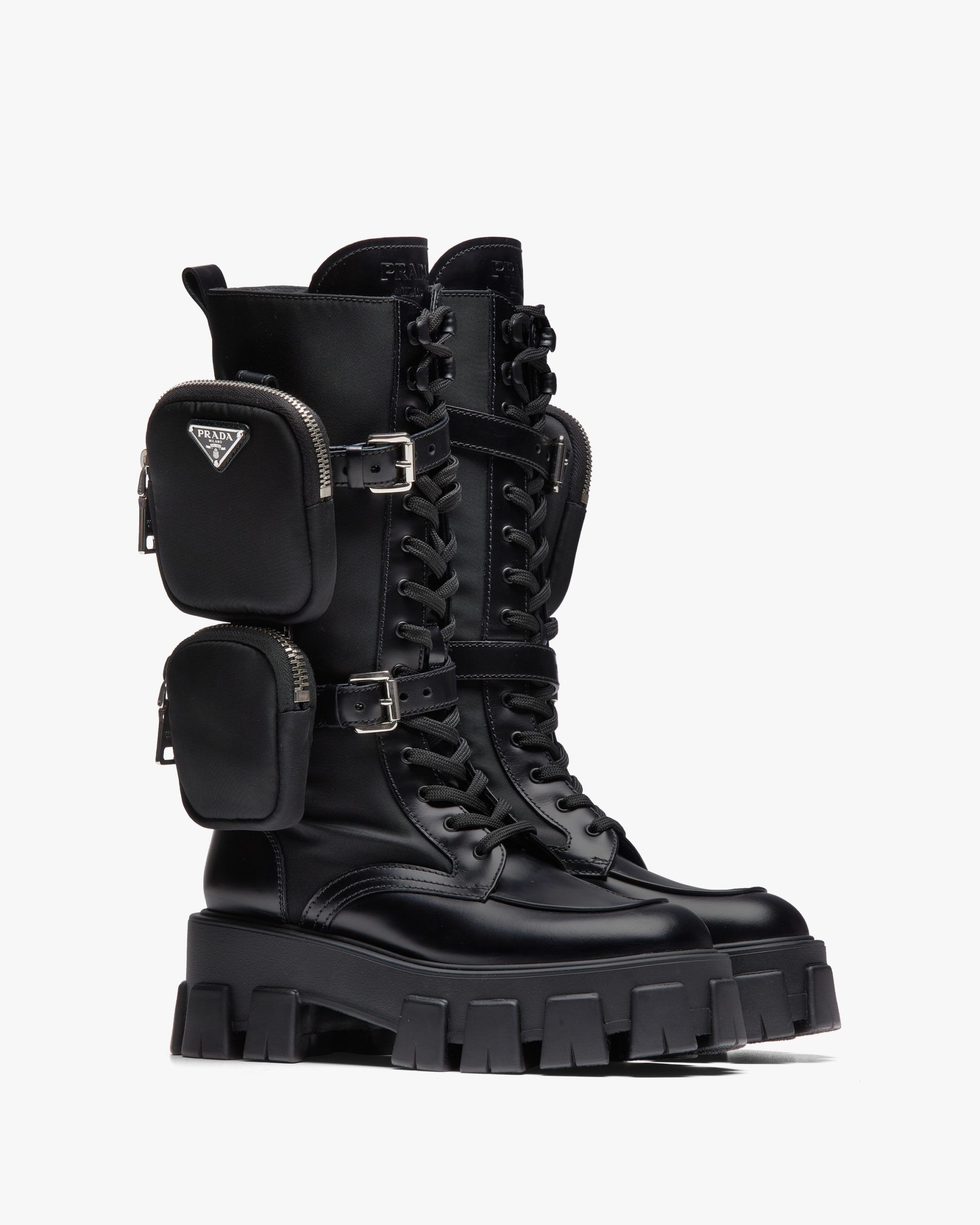 Black Monolith brushed rois leather and nylon biker boots