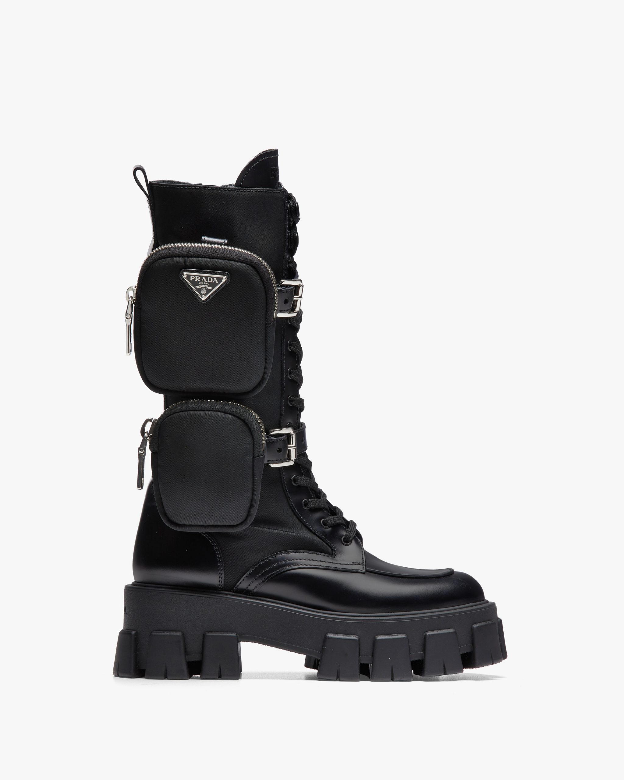 Black Monolith brushed rois leather and nylon biker boots - Image 2