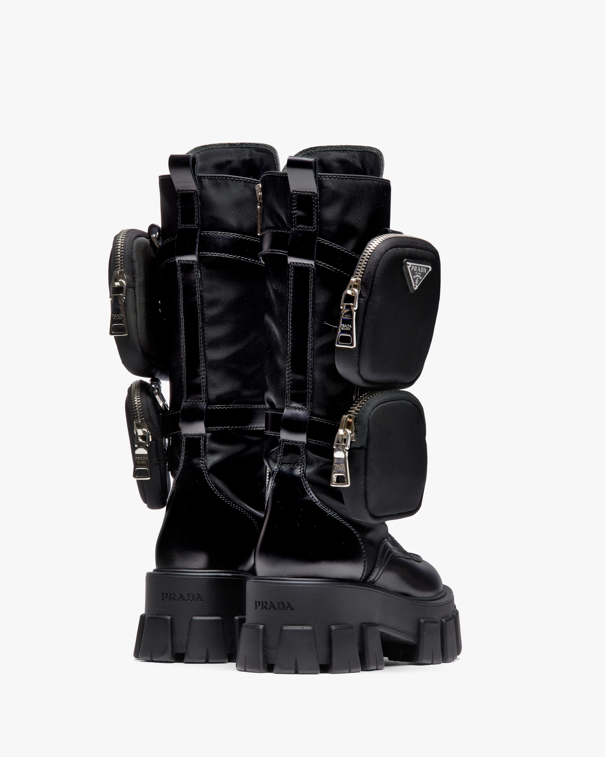 Black Monolith brushed rois leather and nylon biker boots - Image 3