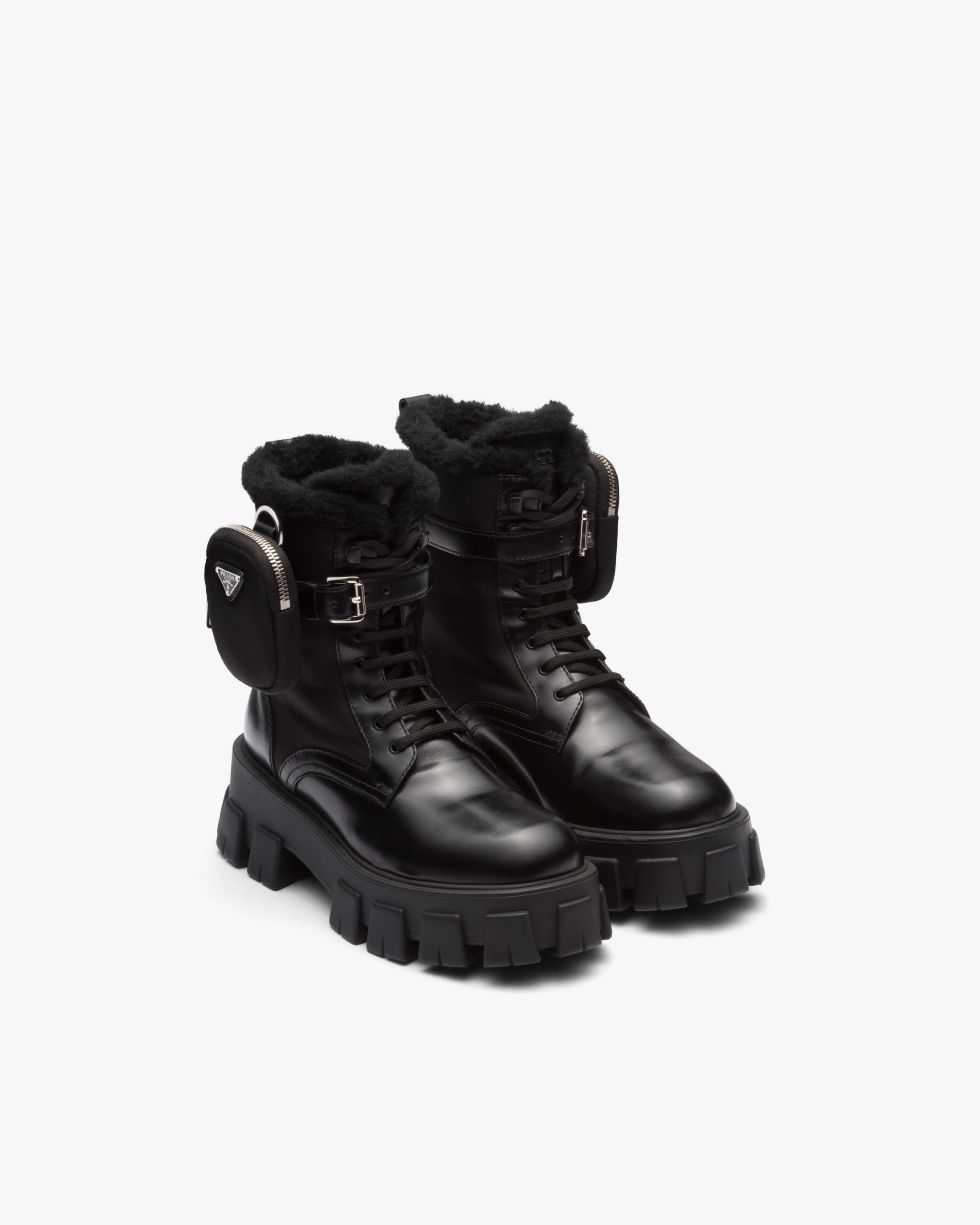Black Monolith leather and nylon biker boots